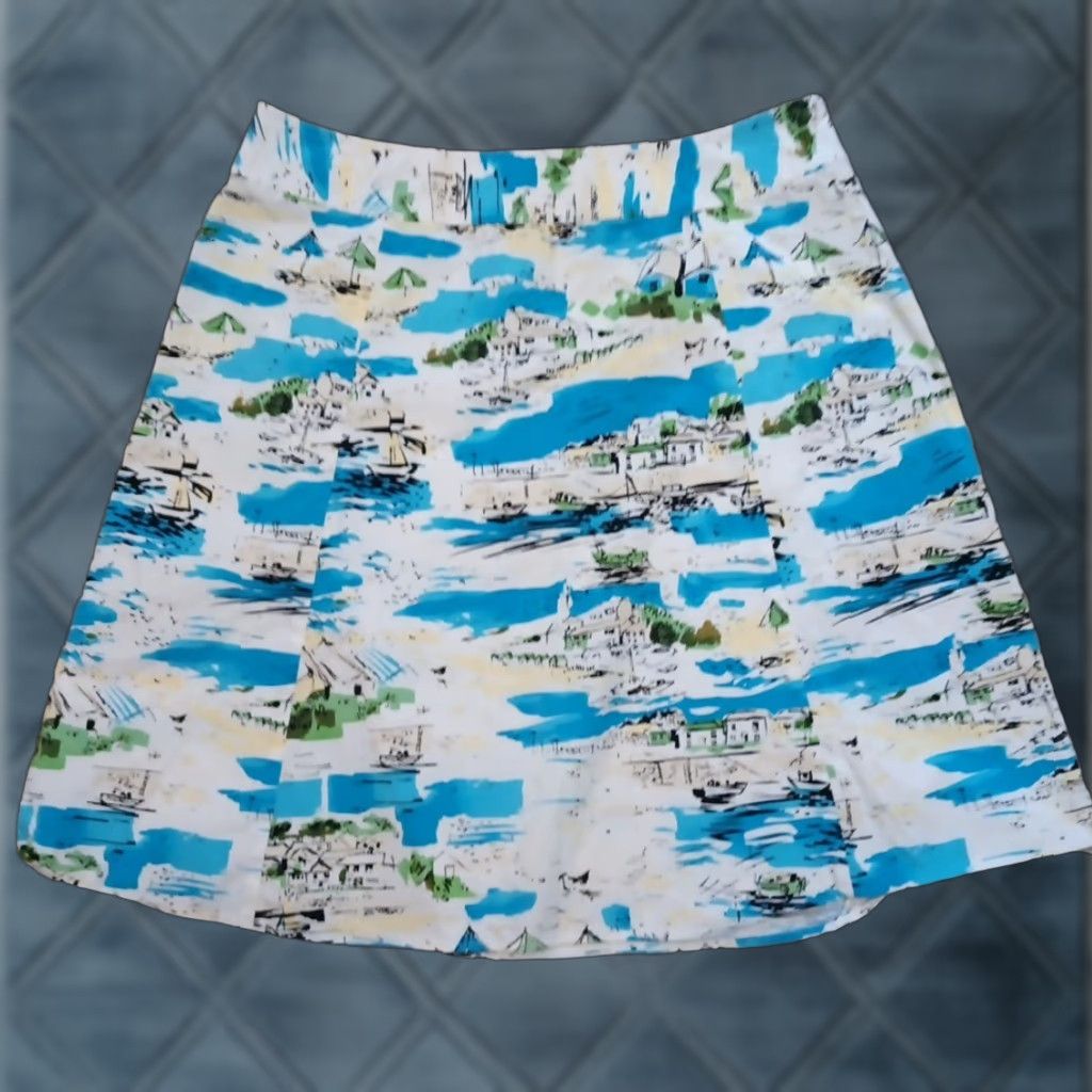 Madison Madison A-Line Skirt Women 16 Blue Knee Length Side Zip Cotton Blend Vintage No? Size 38" / US 16 / IT 52 - 1 Thumbnail