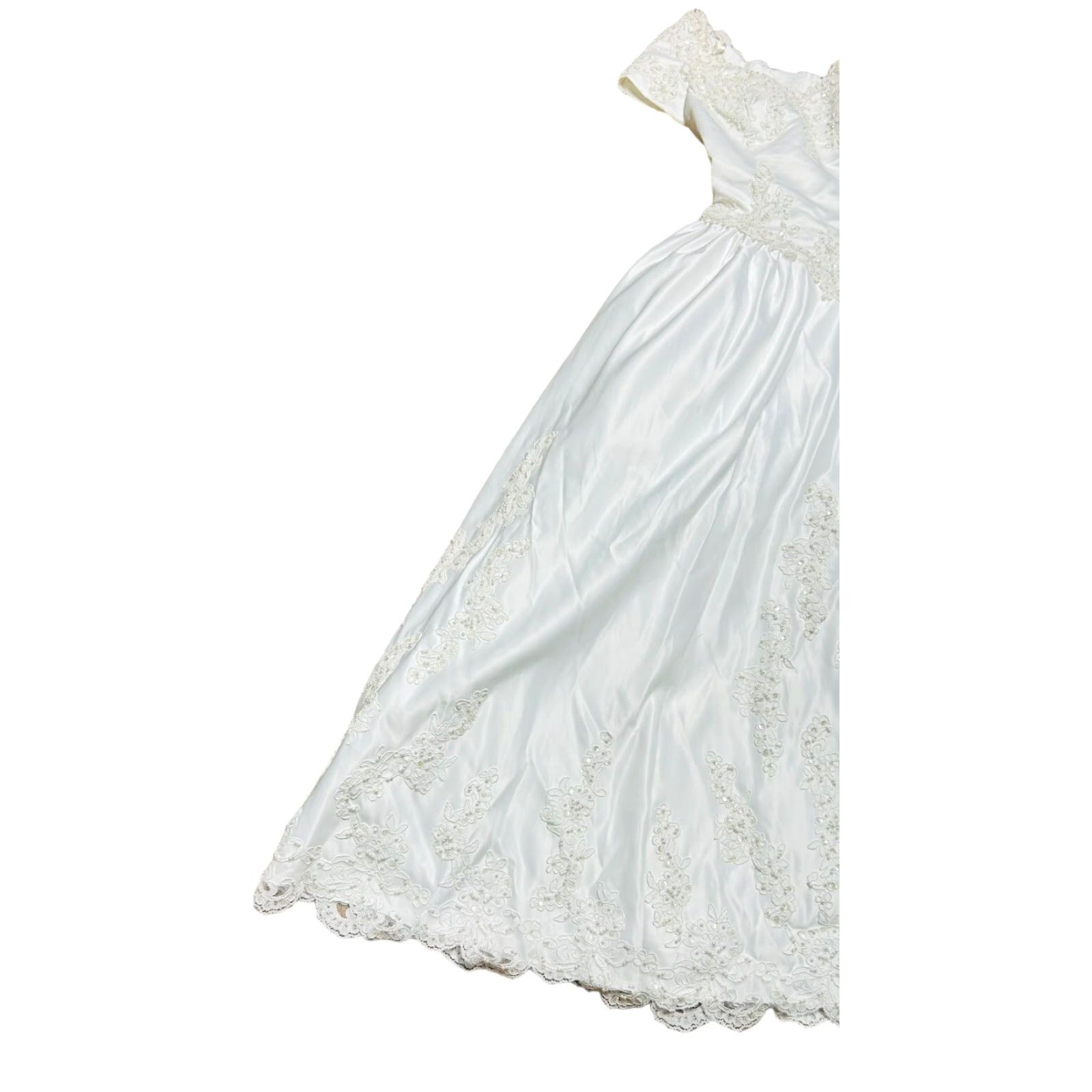 Vintage VINTAGE Women's Y2K Wedding Dress Ball Gown Duchess Satin White Sz12 Beaded Sleeved Cap Sleeve Read Size XL / US 12-14 / IT 48-50 - 2 Thumbnail