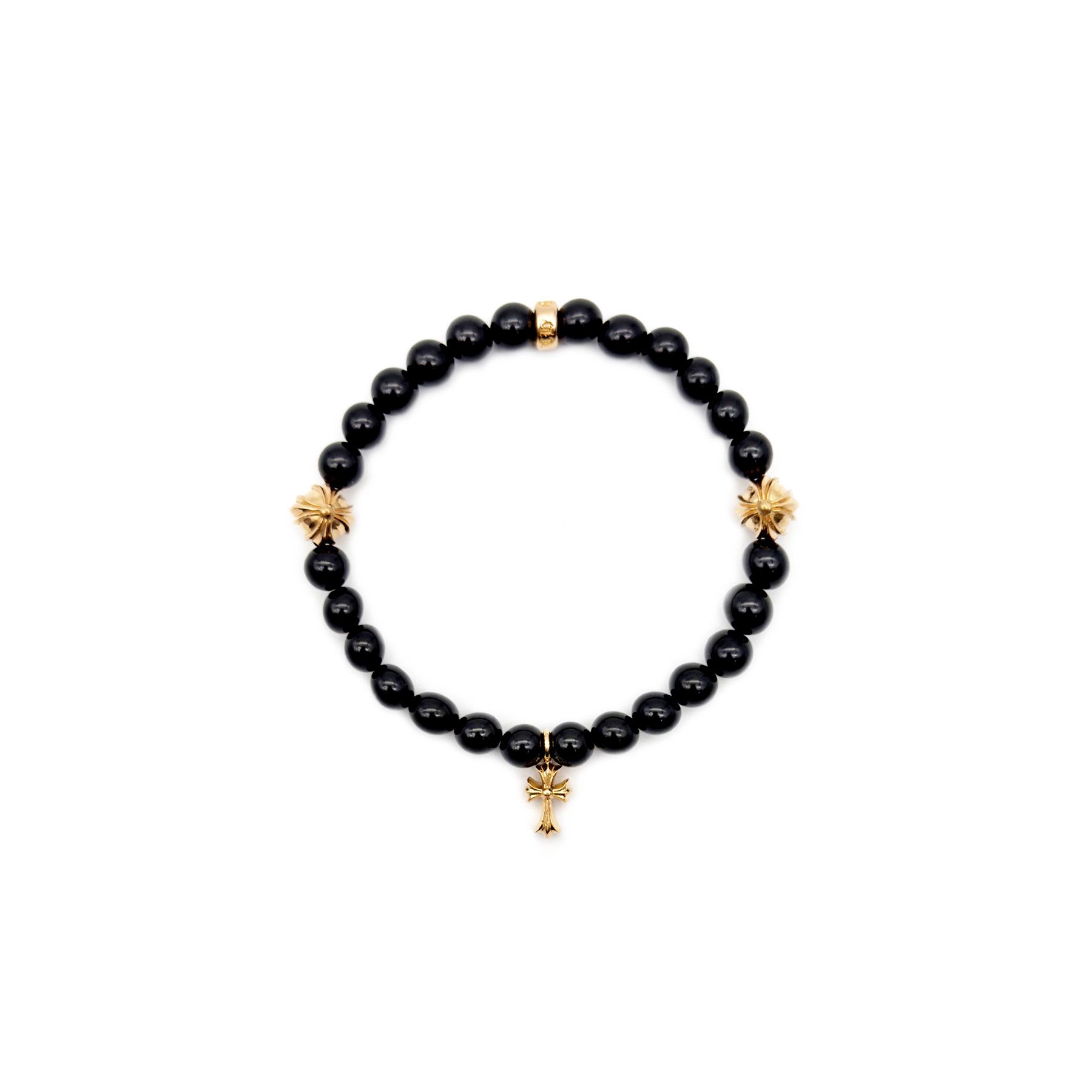Chrome Hearts Chrome Hearts 6mm Obsidian 22K Gold Cross Beaded Bracelet Size ONE SIZE - 1 Thumbnail