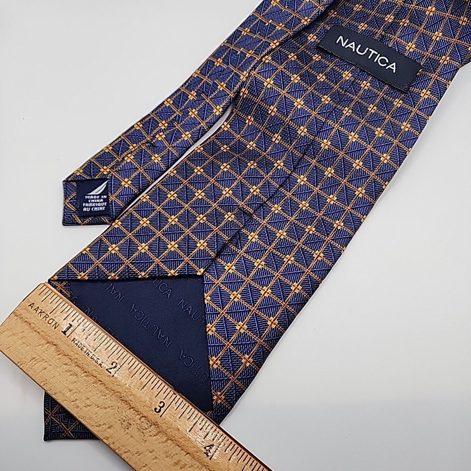 Nautica Nautica Blue & Gold Geometric Silk Necktie - Like New Size ONE SIZE - 2 Thumbnail