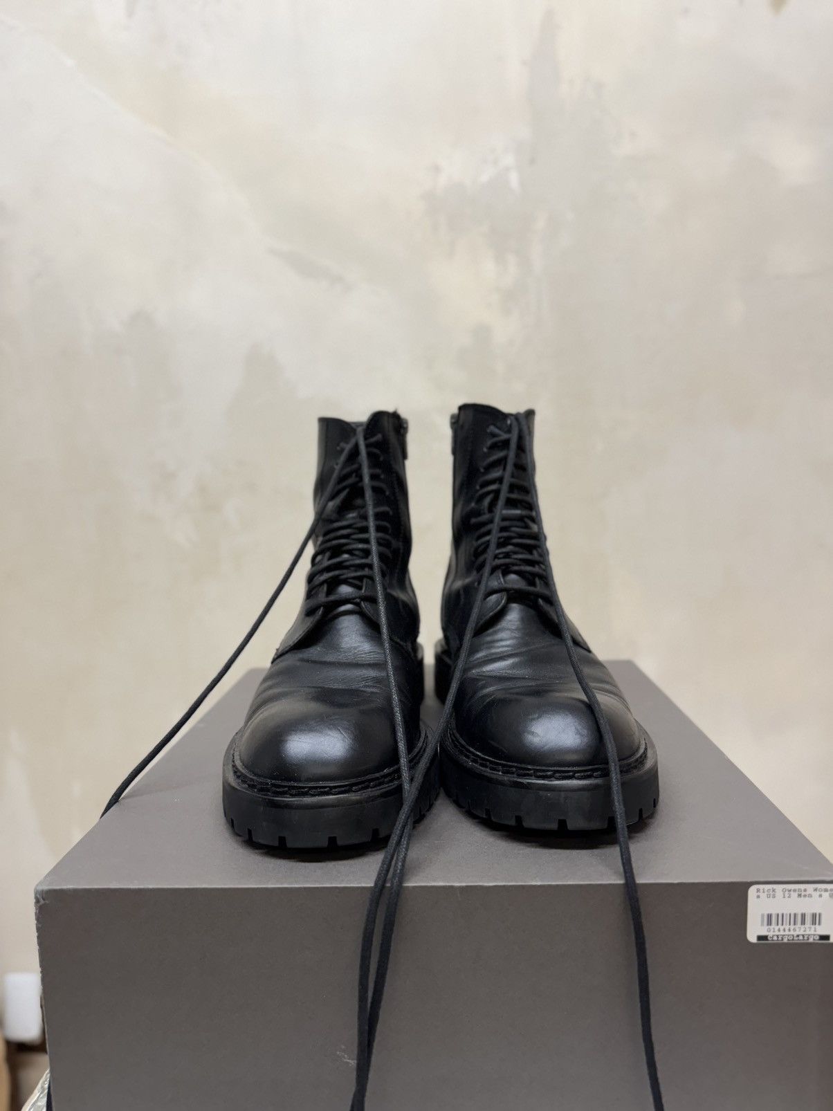 Pre-owned Ann Demeulemeester $1385 Combat Boots Stompers Lace High Top Zipper In Black