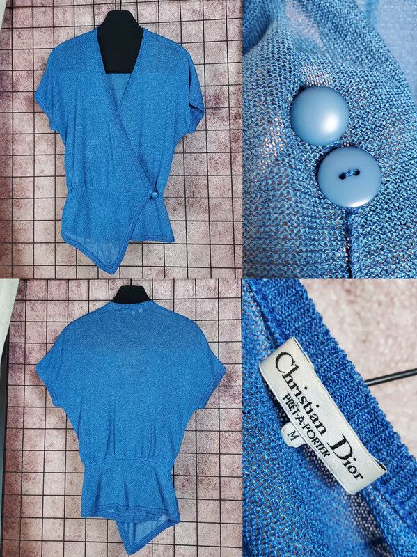 Dior Summer Blue Linen Blend Short Sleeve Top 0089