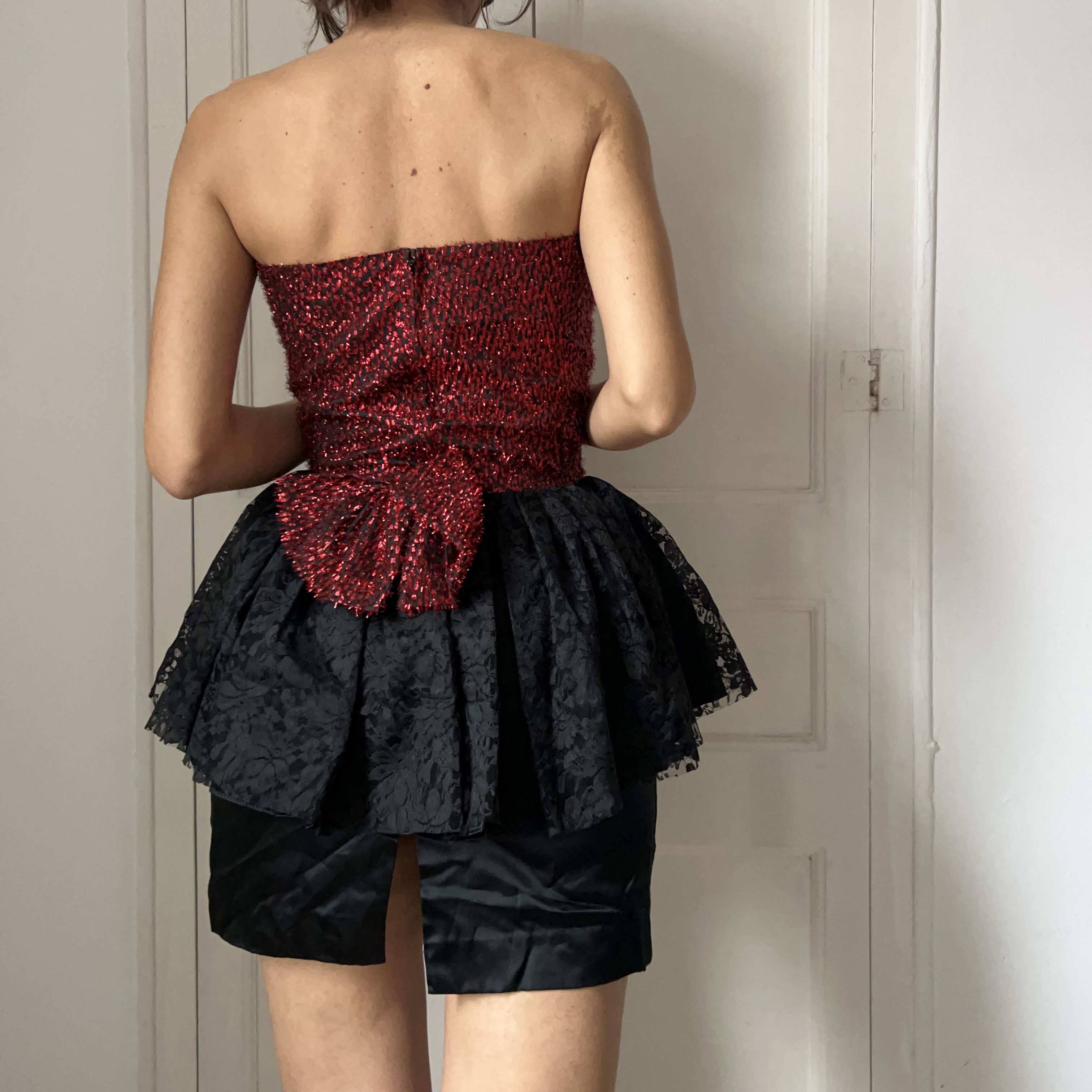 Vintage Vintage 80s Red Lurex Corset Mini Dress Size M / US 6-8 / IT 42-44 - 5 Thumbnail