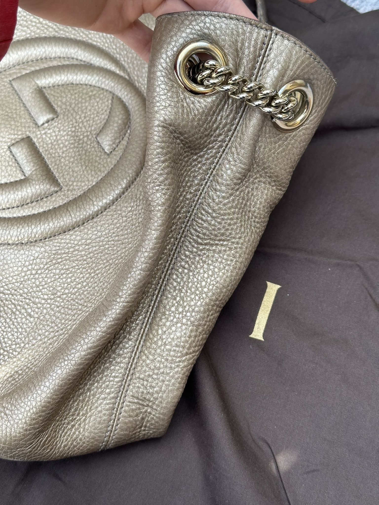 Gucci Gucci Soho Shoulder Bag Medium Pebbled Leather Gold Logo Size ONE SIZE - 6 Thumbnail