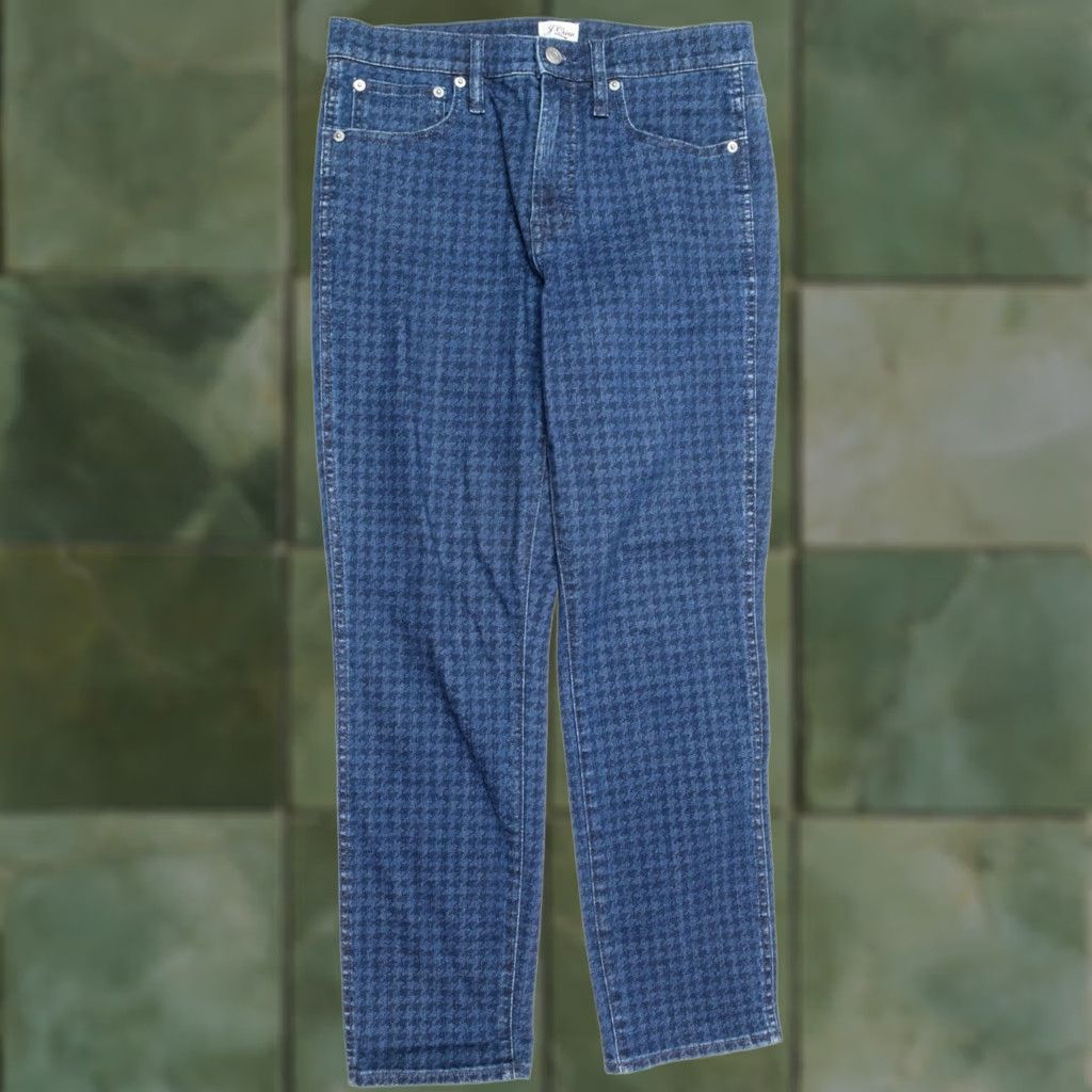 J.Crew J.Crew Vintage Straight Jeans 28 Blue Houndstooth High Rise Slim Stretch Womens Size 28" / US 6 / IT 42 - 1 Thumbnail