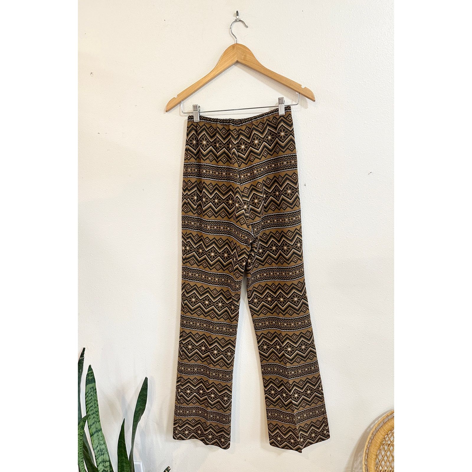 Vintage 70s Funky Patterned Double Knit Poly Pants Size 27" / US 4 / IT 40 - 12 Thumbnail
