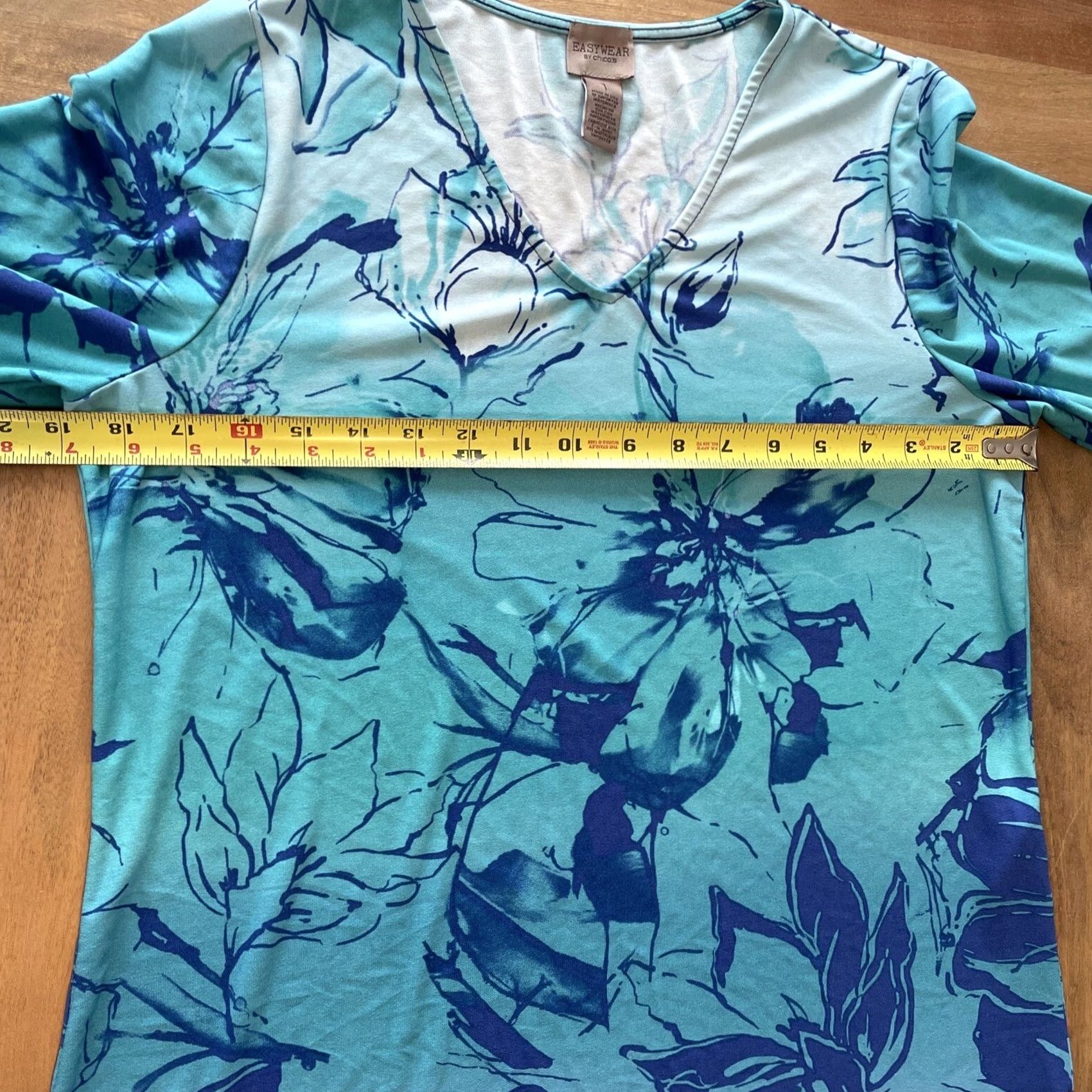 Vintage VINTAGE CHICOS Top Blue Floral 3/4 Sleeve Stretch Size 1 Made USA Easywear Size XS / US 0-2 / IT 36-38 - 6 Thumbnail