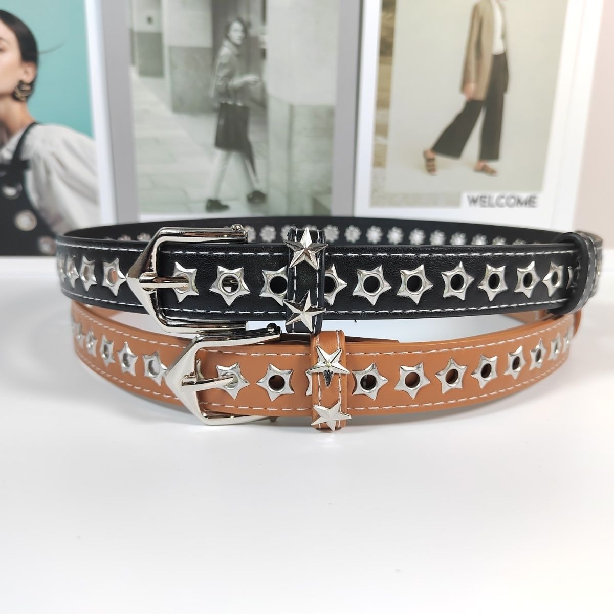 Designer Modern Vintage Belt Riveted Belts Menswear Accessories Size ONE SIZE - 5 Thumbnail