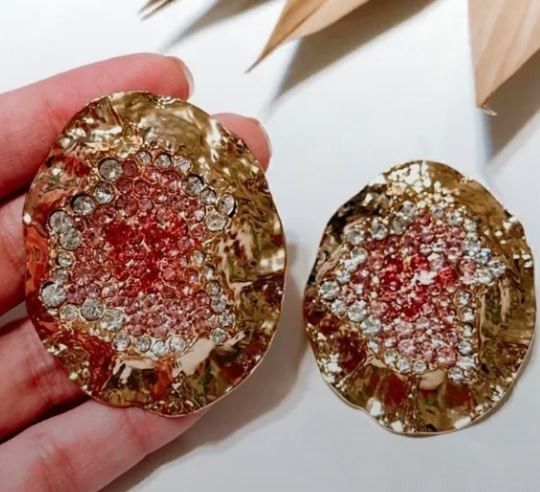 Zara Zara Textured Gold Earrings with Pink Highlights Size ONE SIZE - 3 Thumbnail