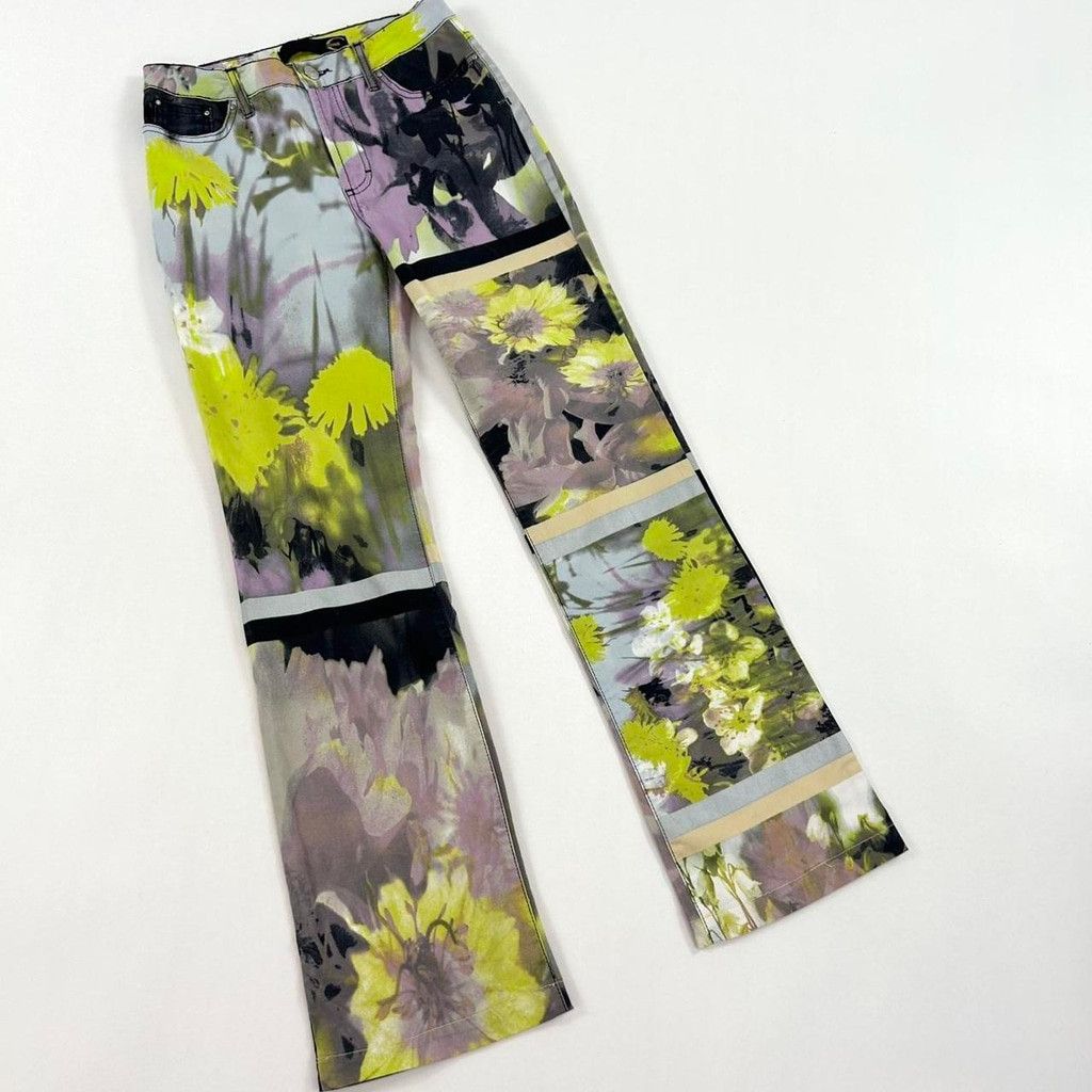 Just Cavalli y2k Cavalli yellow and purple floral print cyber style jeans Size 27" / US 4 / IT 40 - 1 Thumbnail