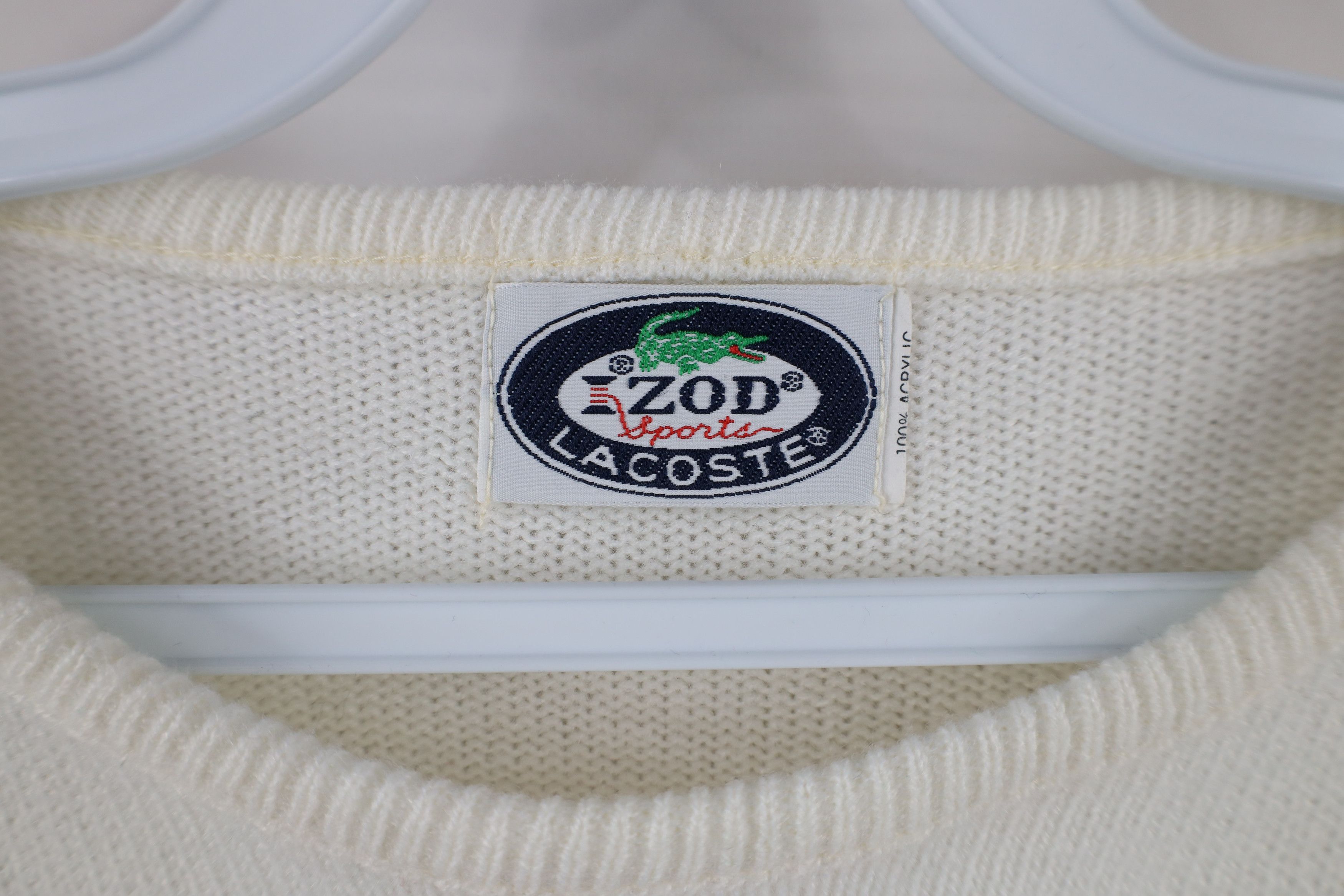 Lacoste × Vintage Vintage 70s 80s Izod Lacoste Tennis Spell Knit Sweater White Size M / US 6-8 / IT 42-44 - 7 Thumbnail
