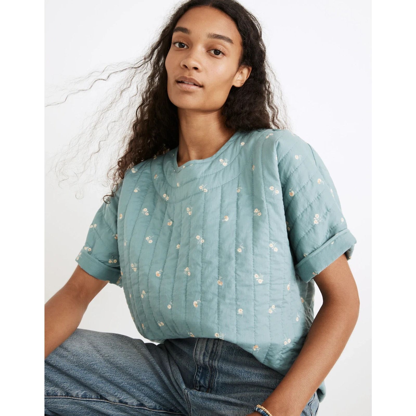 Madewell Madewell Quilted Button Shoulder Top breeze S A000564 Size S / US 4 / IT 40 - 1 Thumbnail