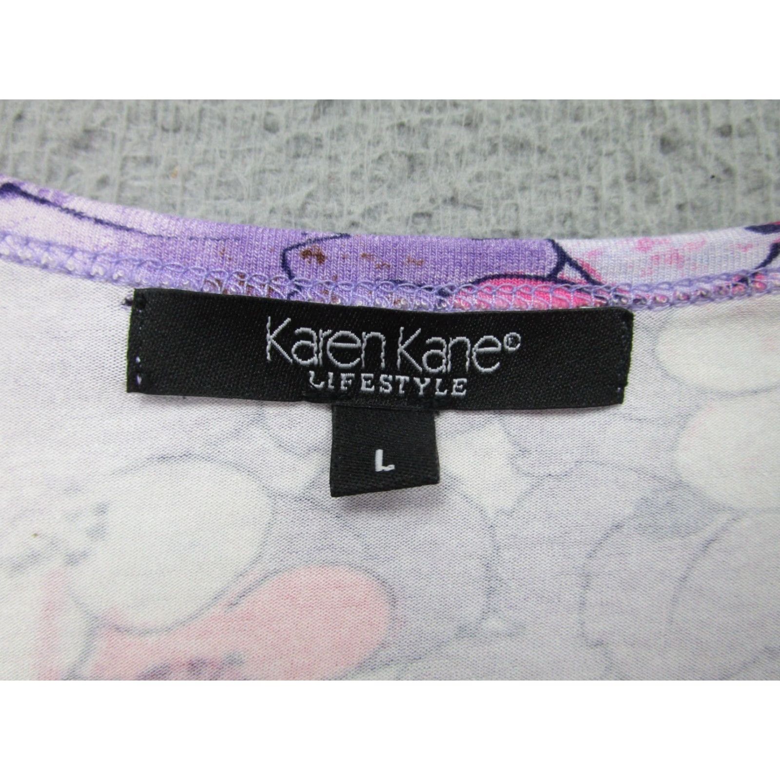 Vintage VINTAGE Karen Kane Shirt Womens L Purple Floral 3/4 Sleeve Jersey AOP Y2K Size L / US 10 / IT 46 - 6 Thumbnail