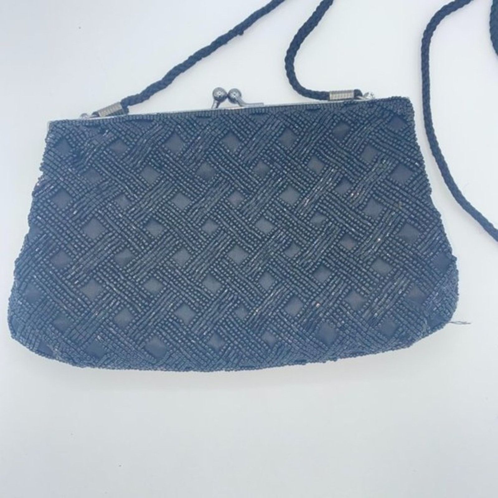Vintage Handmade Silk Black Beaded Embellished Shoulder Bag Purse Size ONE SIZE - 8 Thumbnail