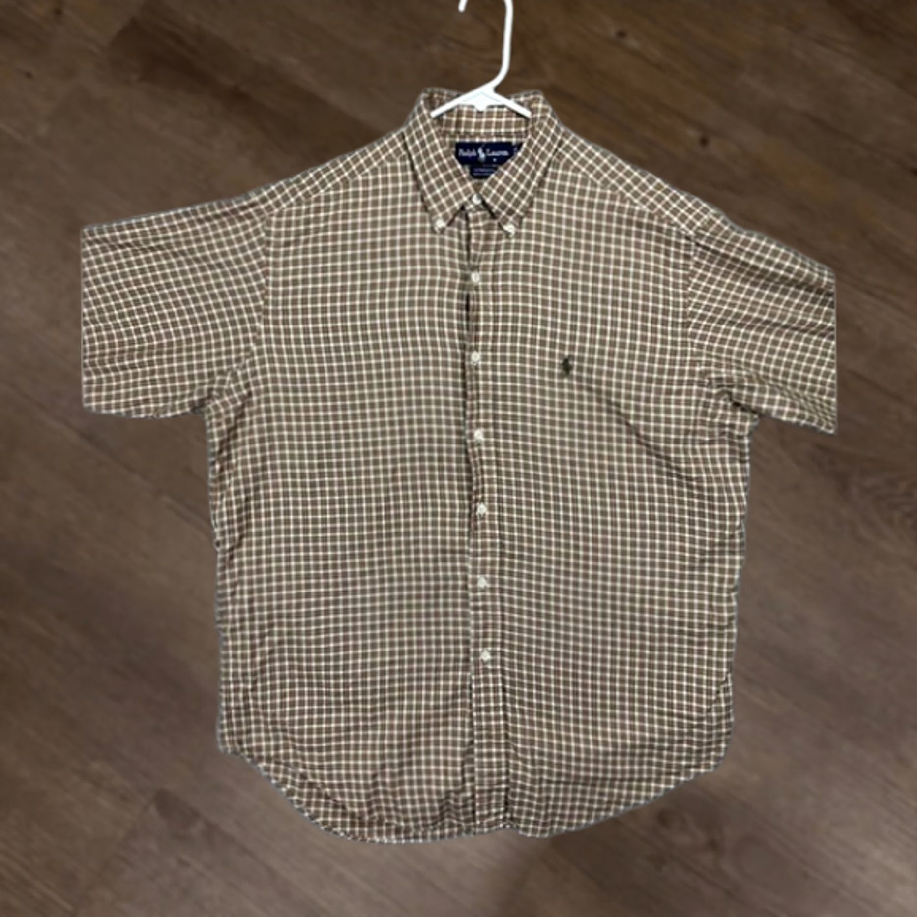 Ralph Lauren VINTAGE Ralph Lauren Shirt Mens Dress Shirt Plaid Button-Down 16 32-33 Tan Yarmouth Pony Size 42R - 1 Thumbnail