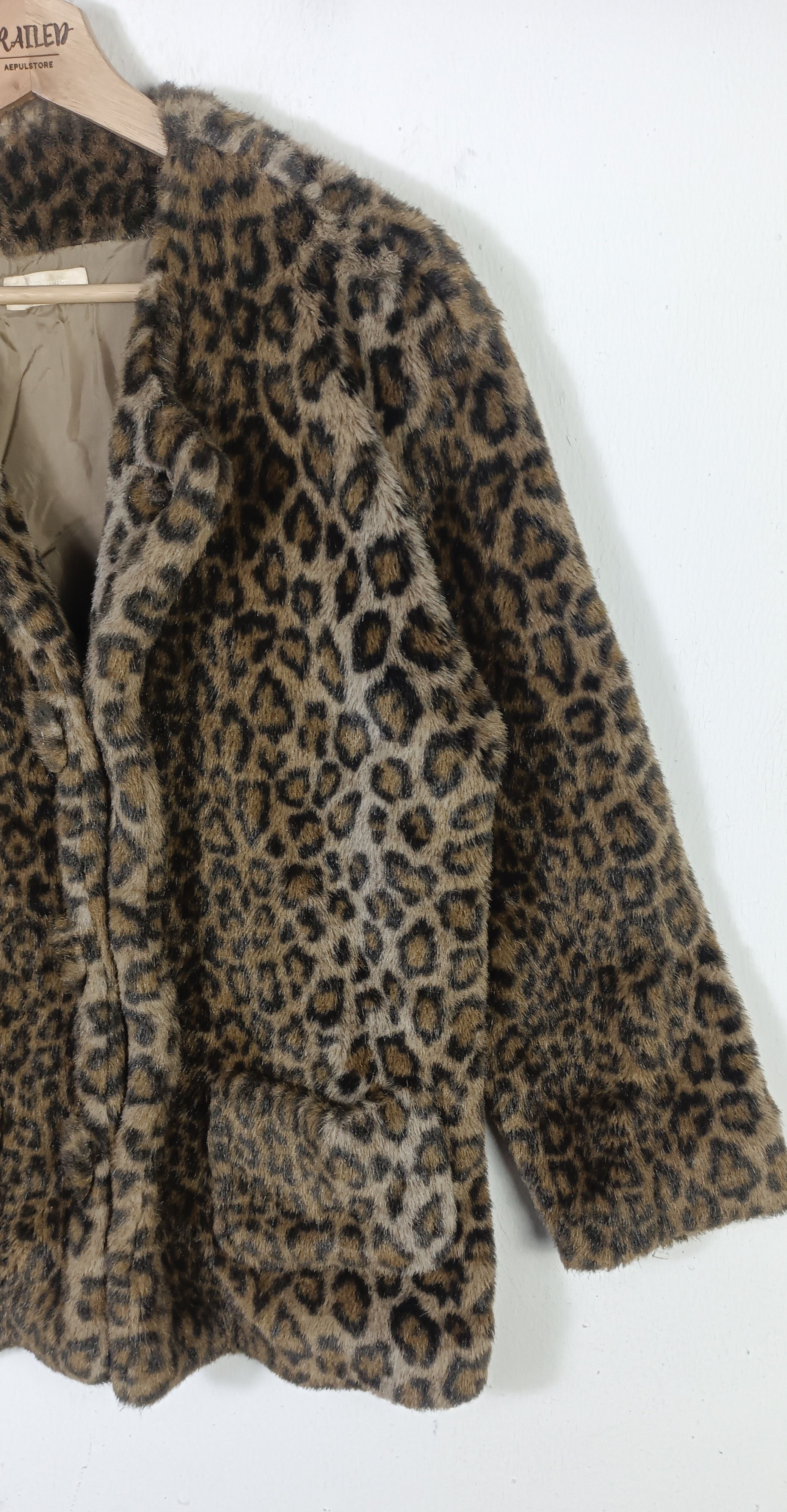 Japanese Brand Vintage🔥 Olive House Faux Fur Leopard Coat Size L / US 10 / IT 46 - 4 Thumbnail