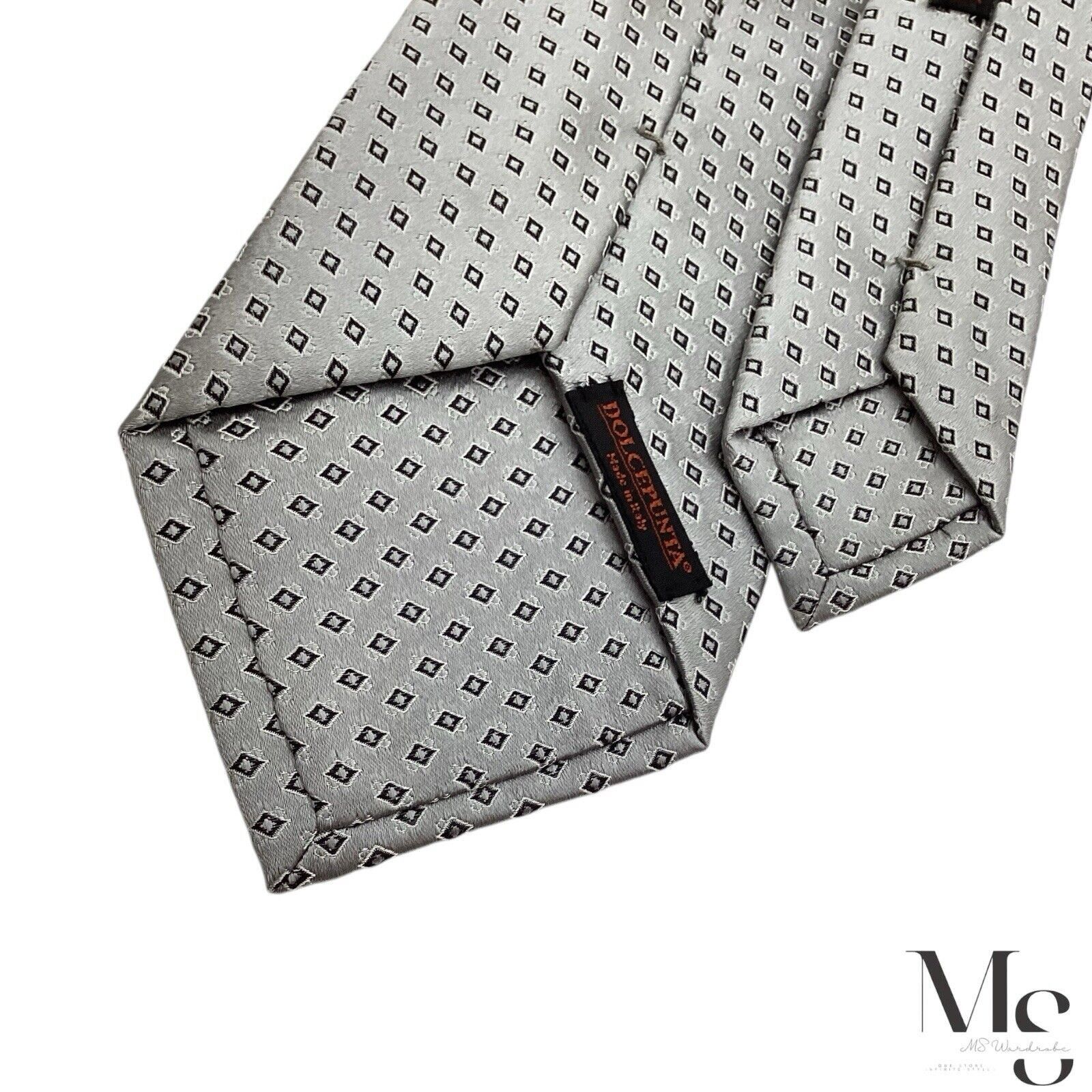 Dolcepunta DOLCEPUNTA Gray Geometric Luxury Silk Tie Italy W: 3.5" Size ONE SIZE - 4 Thumbnail