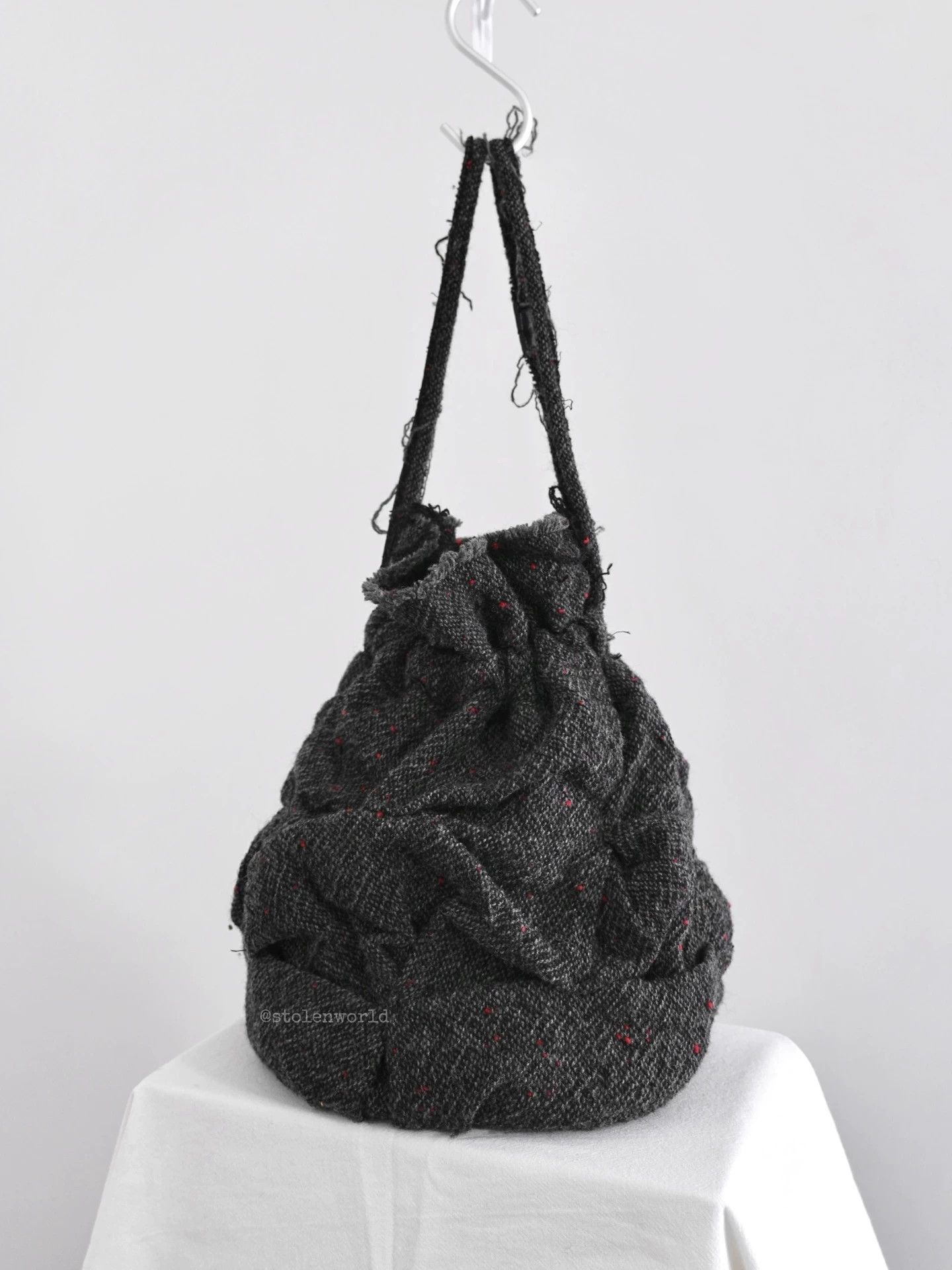 Junya Watanabe Junya Watanabe Wool Wrinkled Drawstring Round Bag Size ONE SIZE - 9 Thumbnail