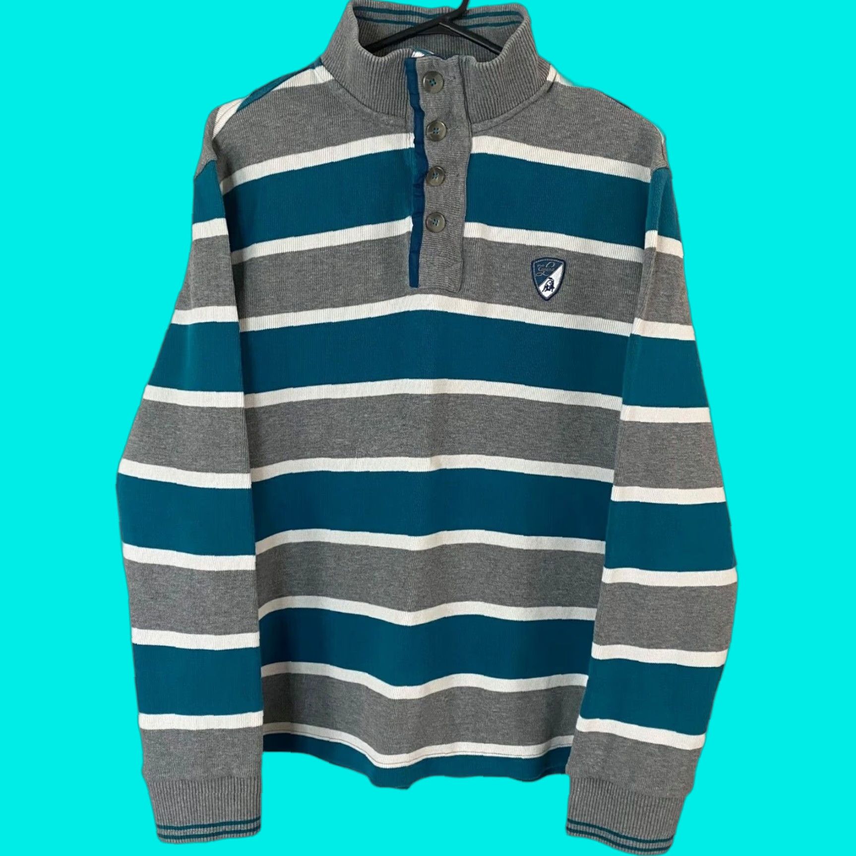 Lamborghini VINTAGE Tonino Lamborghini Men's Sweater XL Knit Striped Long Sleeve Casual Business Party Blue Size US XL / EU 56 / 4 - 1 Thumbnail