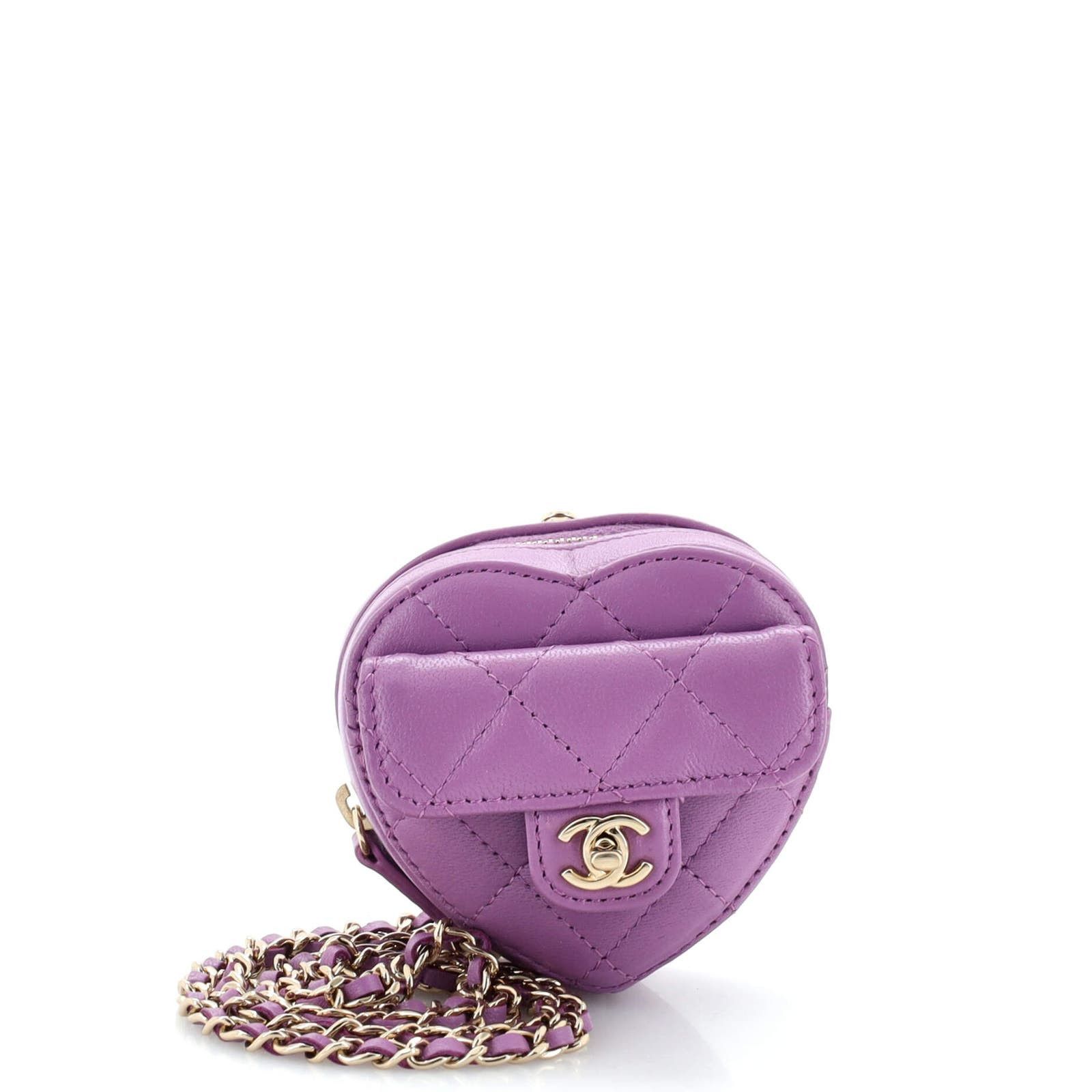 CC in Love Heart Chain Necklace Zip Coin Purse Quilted
