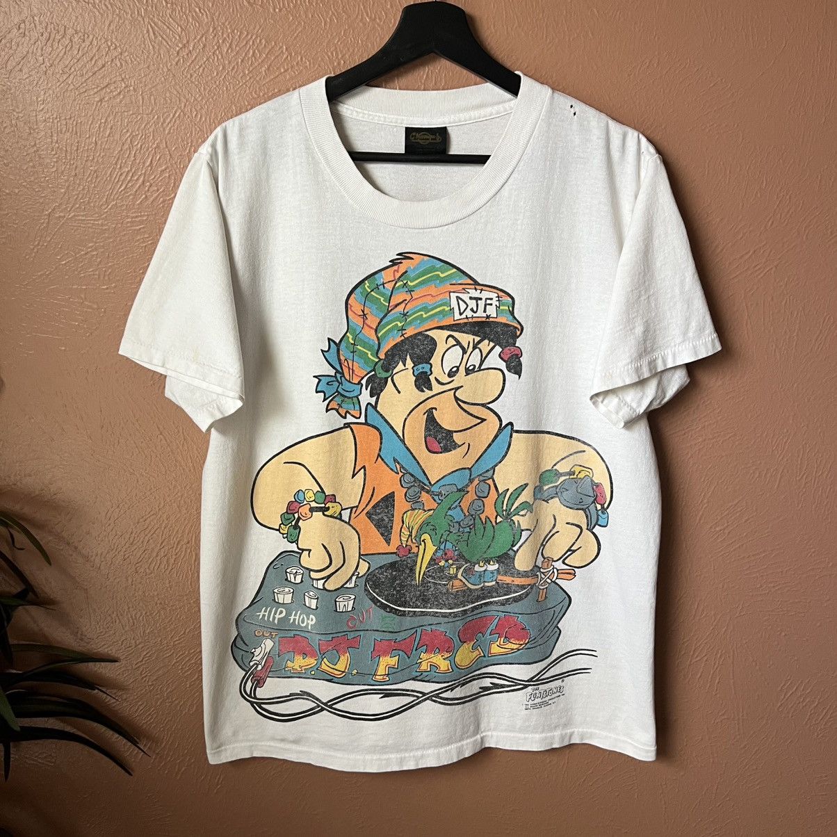 Vintage Vintage DJ Fred Flintstones Bed Rock Hip Hop T Shirt 90s 