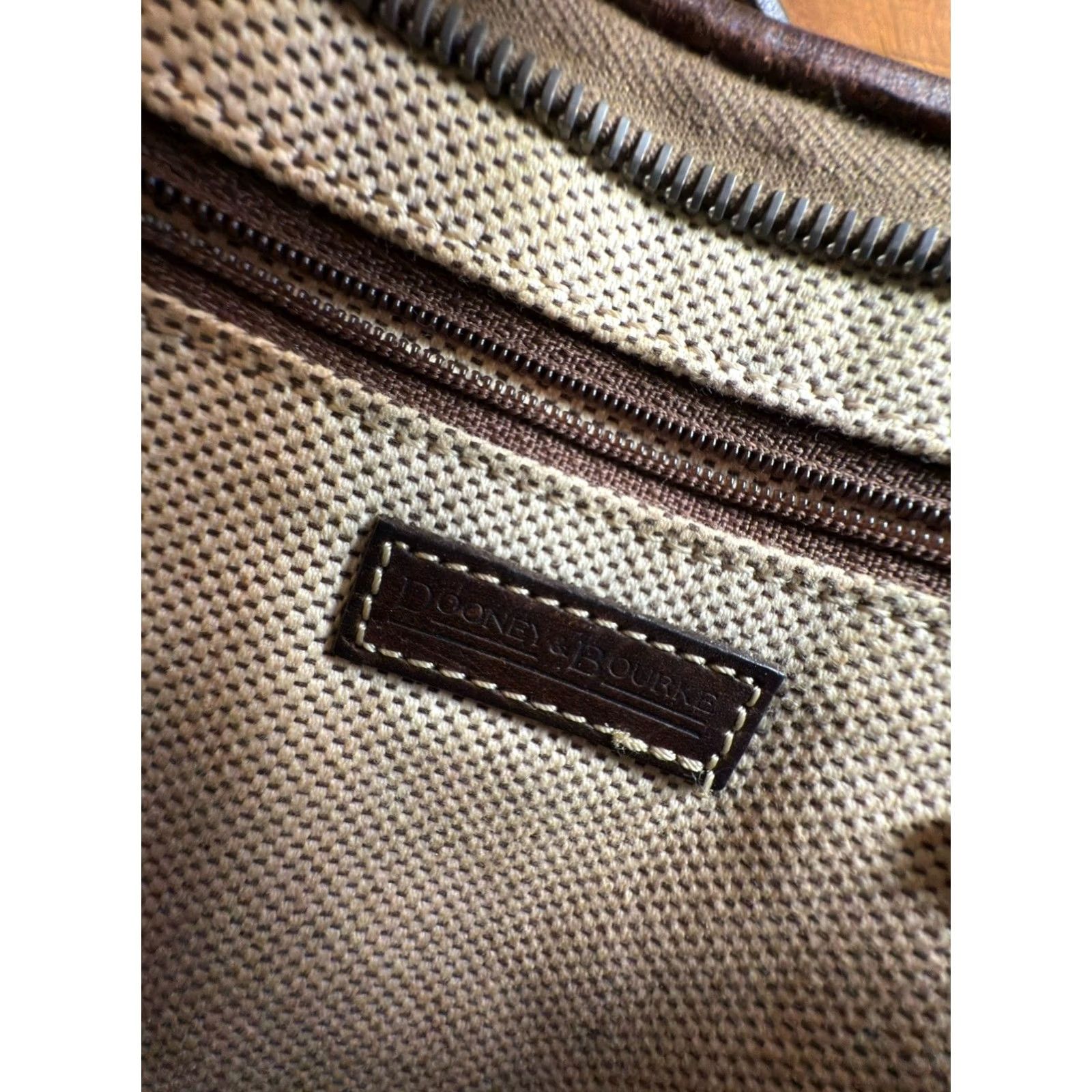 Dooney & Bourke Dooney & Bourke handbag signature canvas with leather strap Baguette Style Bag Width 11" Brown Canvas Zip 6.5" Height Small Size ONE SIZE - 7 Thumbnail