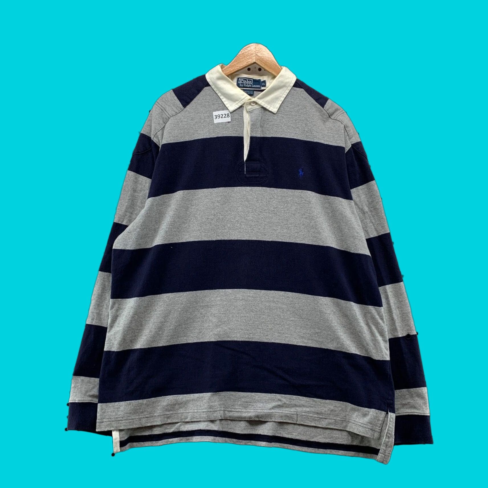 VINTAGE Polo Ralph Lauren Rugby Shirt Men XL Gray Striped