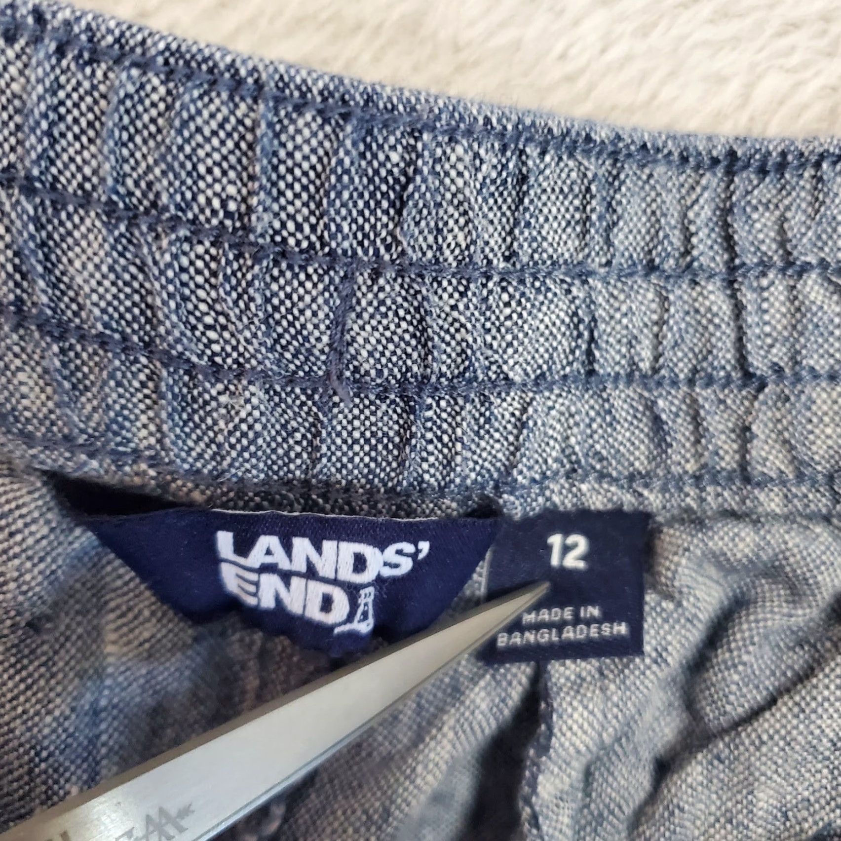 Vintage Land's End Linen Pants Women 12 Chambray Blue Crop Pull On Elastic Waist Coastal Size 34" / US 12 / IT 48 - 3 Thumbnail