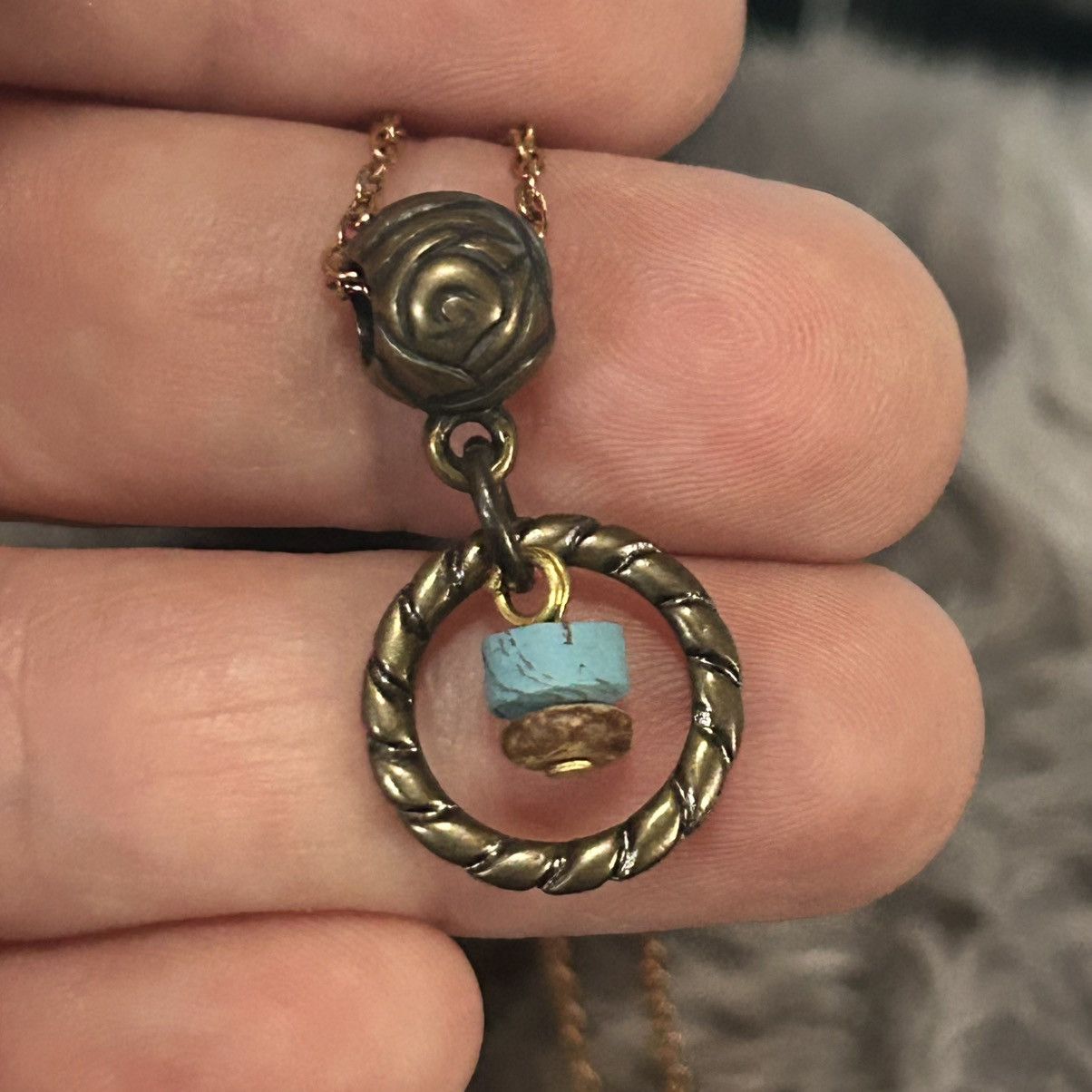 Handmade Handcrafted brass simulated turquoise pendant necklace Size ONE SIZE - 5 Thumbnail