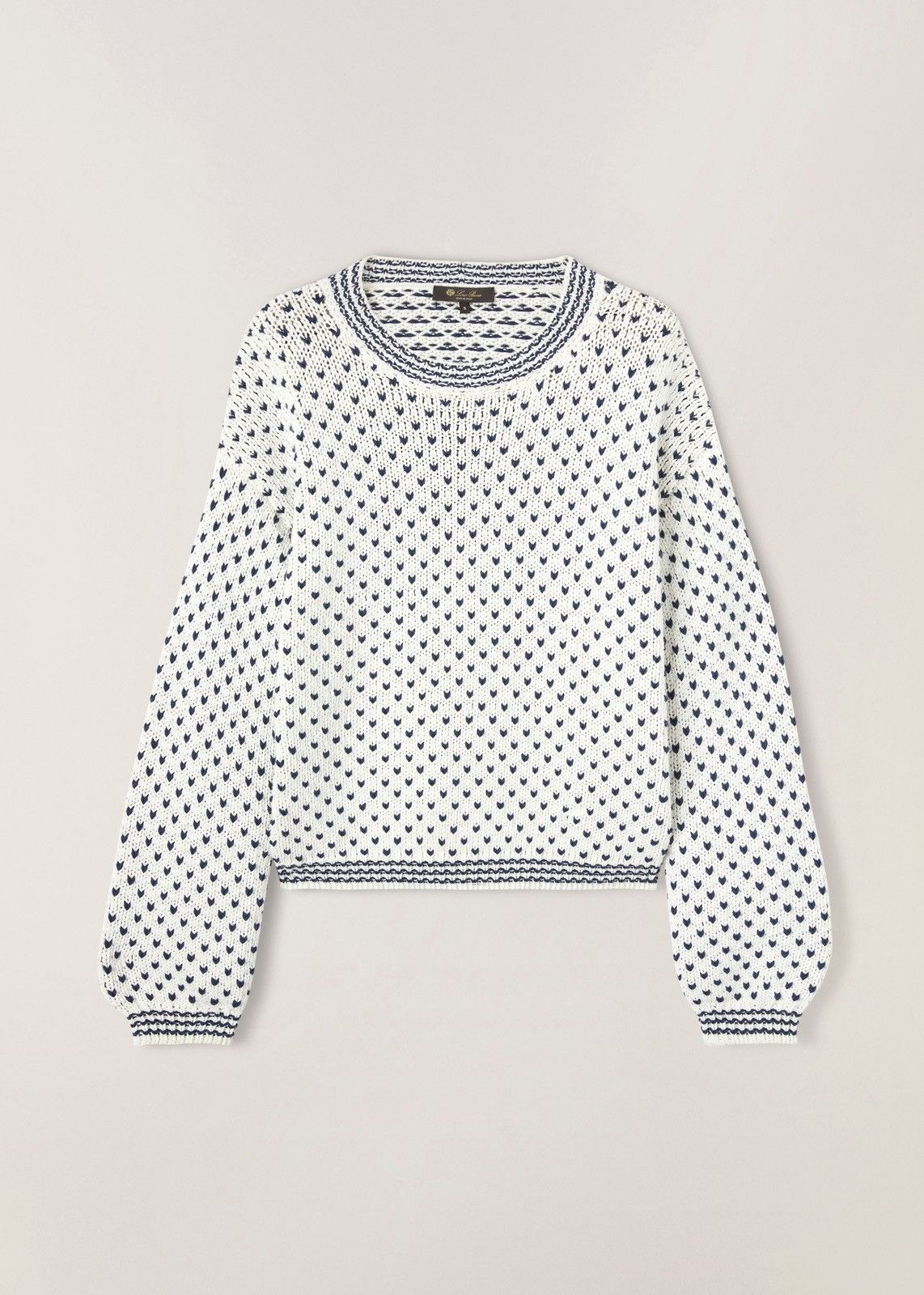 Loro Piana o1srvl11e0825 FAM7816 Camogli Crewneck Sweater in White/Blue Size S / US 4 / IT 40 - 1 Thumbnail