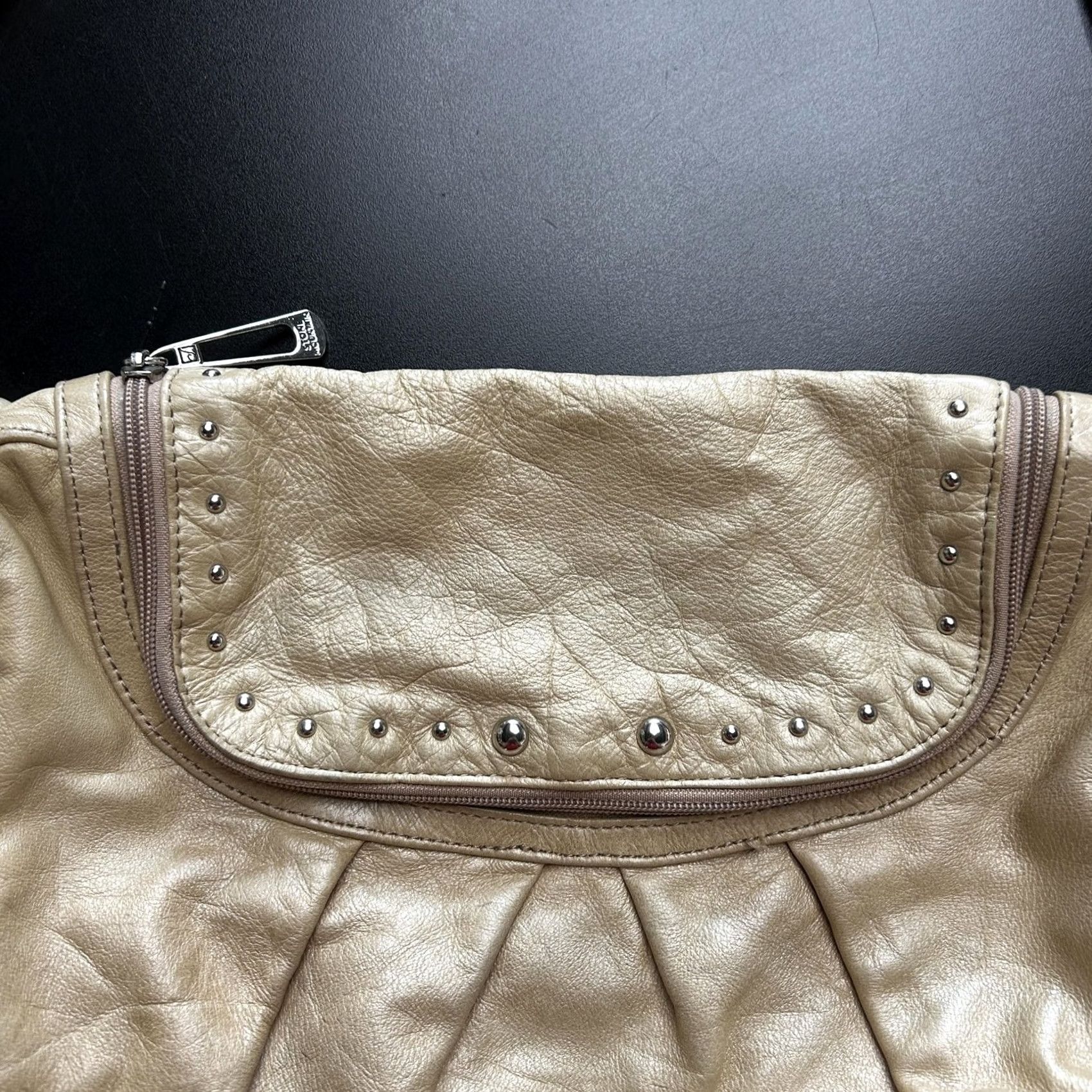 Vintage Stone Mountain Hobo Bag Womens Medium Gold Leather Studded Zip Shoulder Purse Size ONE SIZE - 2 Thumbnail