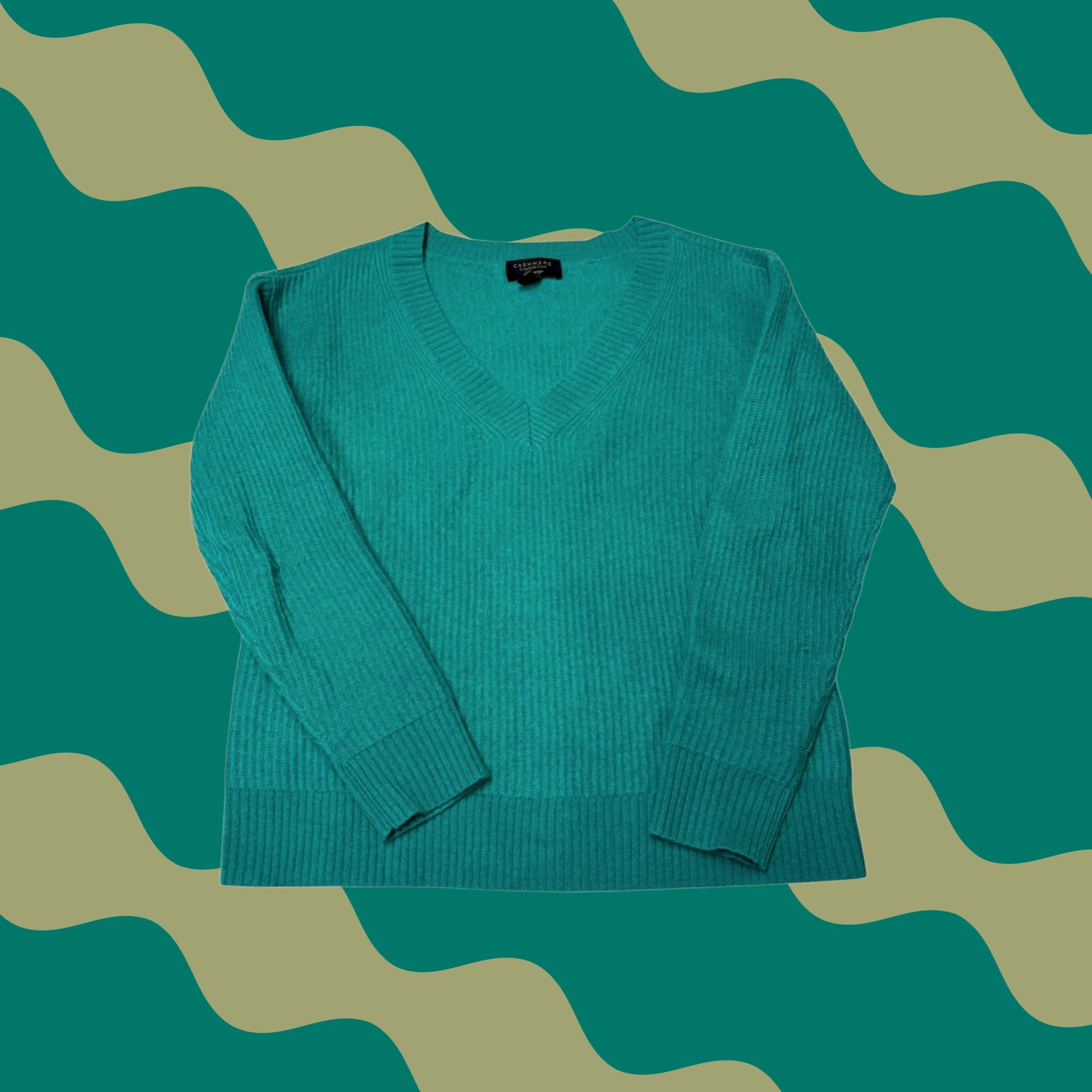 Charter Club Charter Club 100% Cashmere V-Neck Ribbed Sweater Teal Green Womens PS Size S / US 4 / IT 40 - 1 Thumbnail