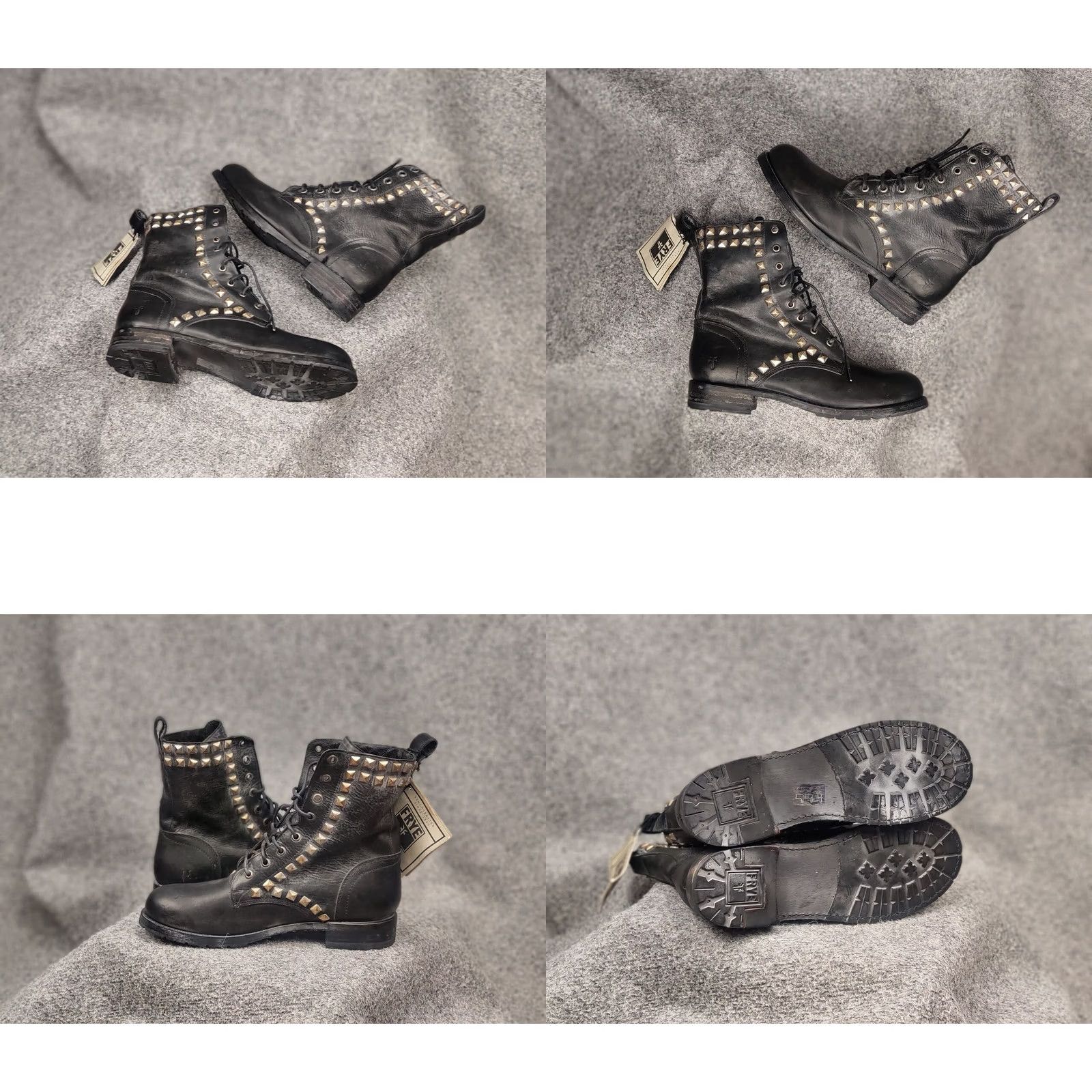 Frye Frye Design Rogan Studded Lace Tall Black Leather Ankle Boots Size US 11 / IT 41 - 9 Thumbnail
