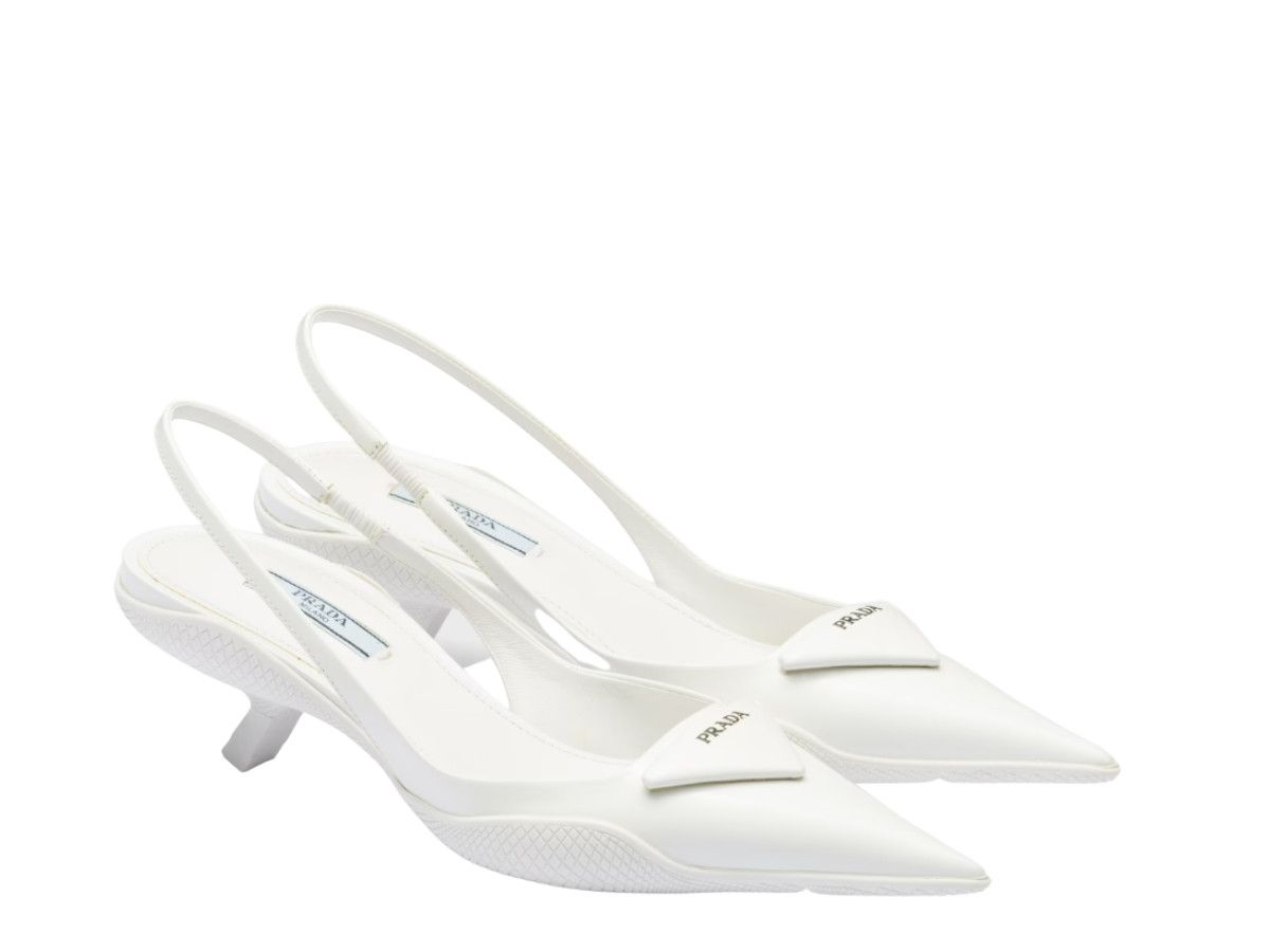 Prada o1B3y1r0426 Brushed Leather Slingback Pumps in White Size US 5.5 / IT 35.5 - 2 Thumbnail