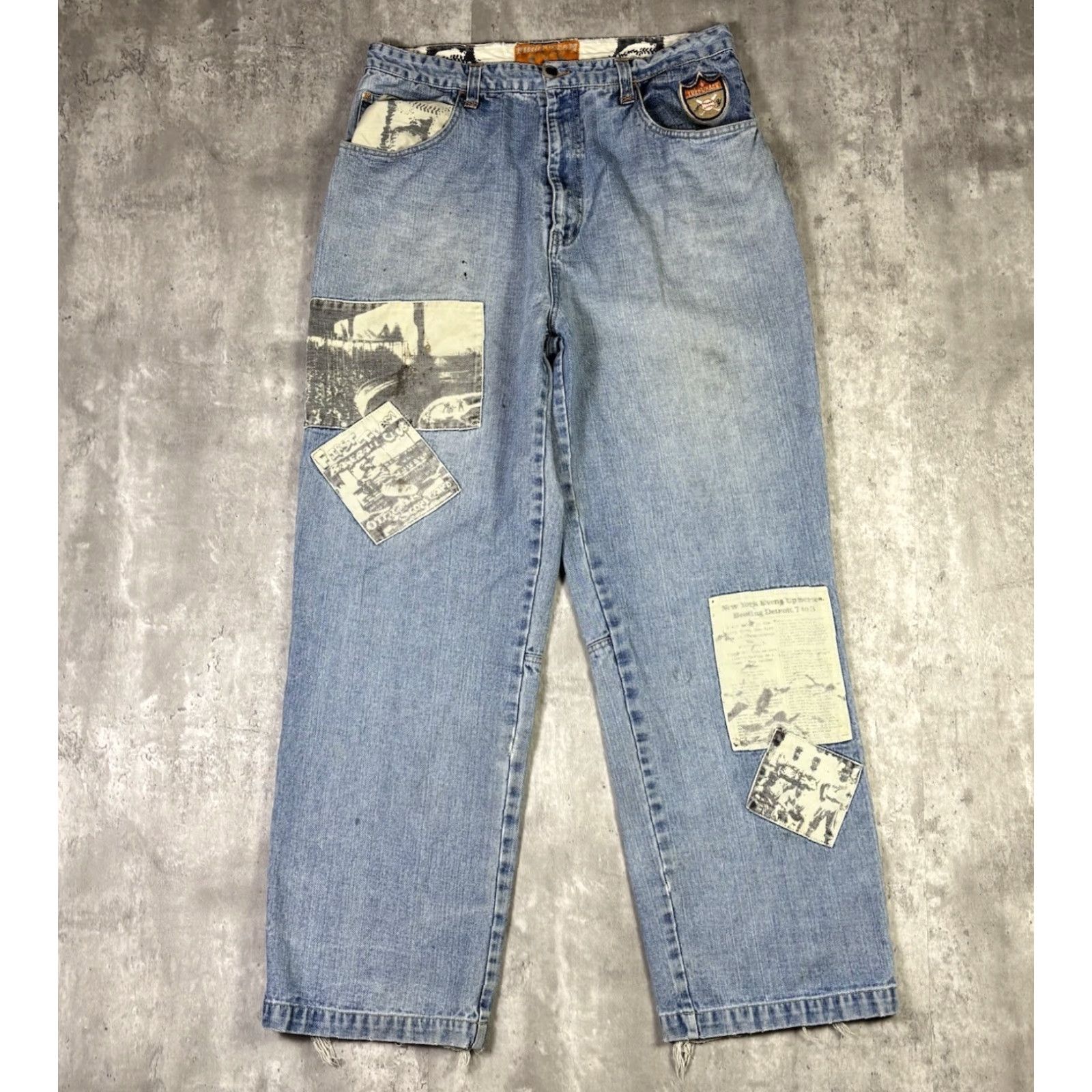 Denime VINTAGE First Team Jeans Patchwork Baseball Y2K Baggy Wide Leg Denim Adult 36x32 Blue Cotton Denim 80s Mens Jeans Size US 36 / EU 52 - 3 Thumbnail