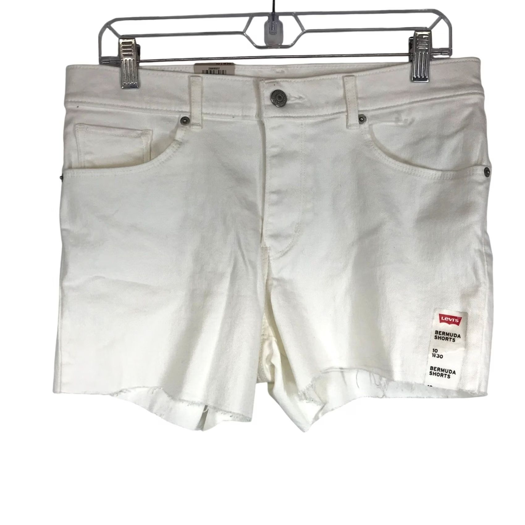 Levi's VINTAGE? No — Levi's Bermuda Shorts Slim Mid Rise White 10 Tall Denim with Pockets, Raw Hem, 5-Pocket Design Womens Size 30" / US 8 / IT 44 - 2 Thumbnail