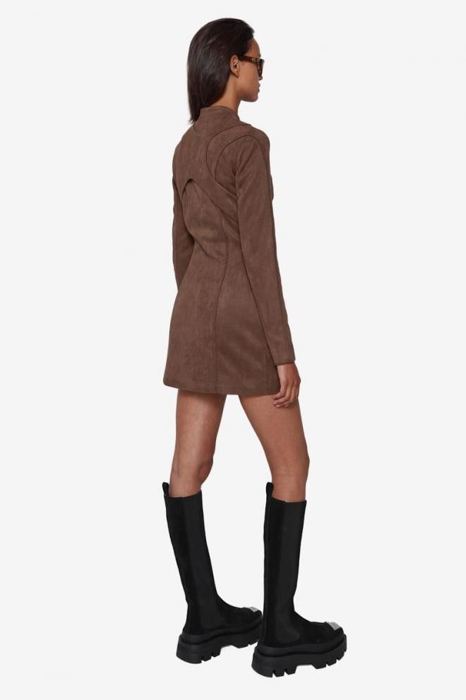 Misbhv $730 MISBHV Vegan Suede Mini Dress Brown Size XS / US 0-2 / IT 36-38 - 3 Thumbnail
