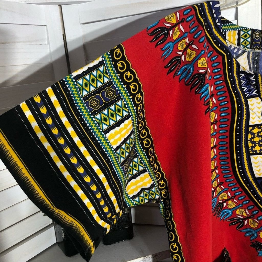 Vintage 70s hippie batik paisley red black green cotton tunic sz L Size US L / EU 52-54 / 3 - 6 Thumbnail