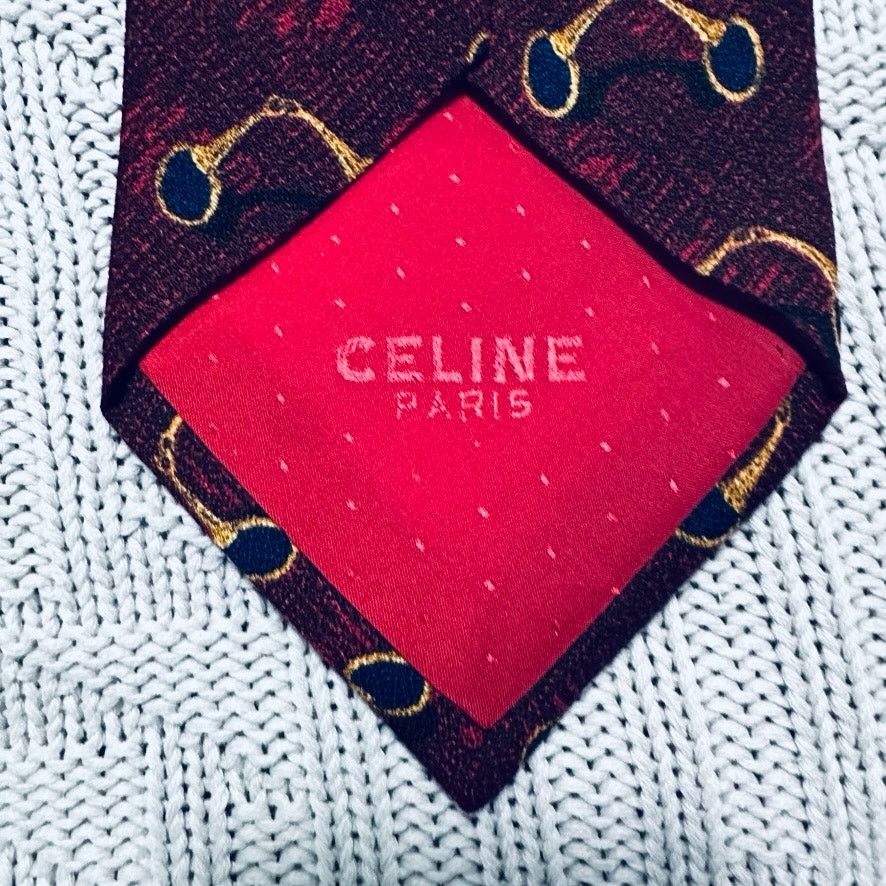Celine Celine red horse bit print silk tie Size ONE SIZE - 4 Thumbnail
