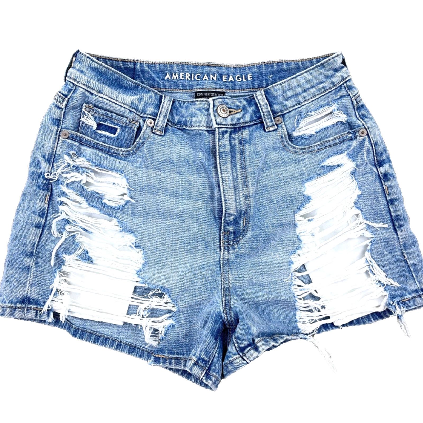 American Eagle Outfitters American Eagle Women Shorts 2 Mom High Rise Distressed Med Wash Faded Jorts Blue Size 26" / US 2 / IT 38 - 2 Thumbnail