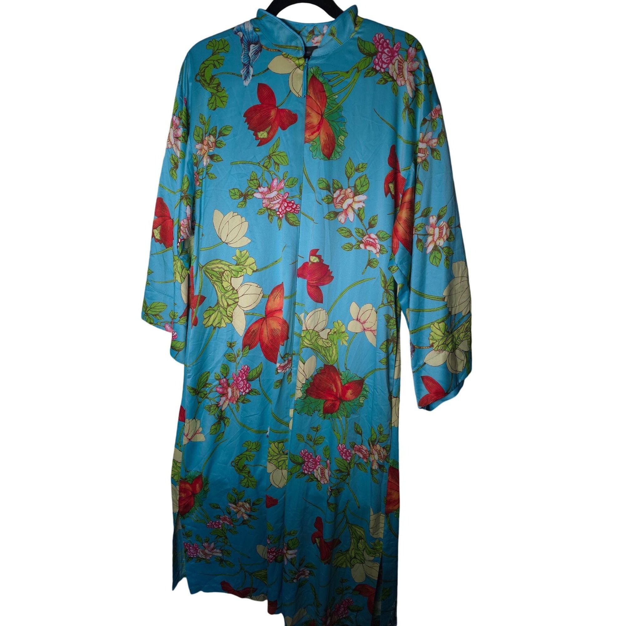 Japanese Brand Natori Kimono Style Blue Floral 1/2 Zip Dress Size Size M / US 6-8 / IT 42-44 - 1 Thumbnail