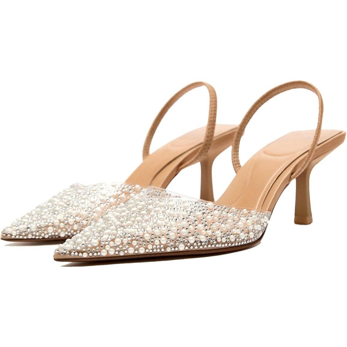 Other Yiya 7.5 Clear Silver White Studded Slingback Heels Size US 7.5 / IT 37.5 - 2 Thumbnail