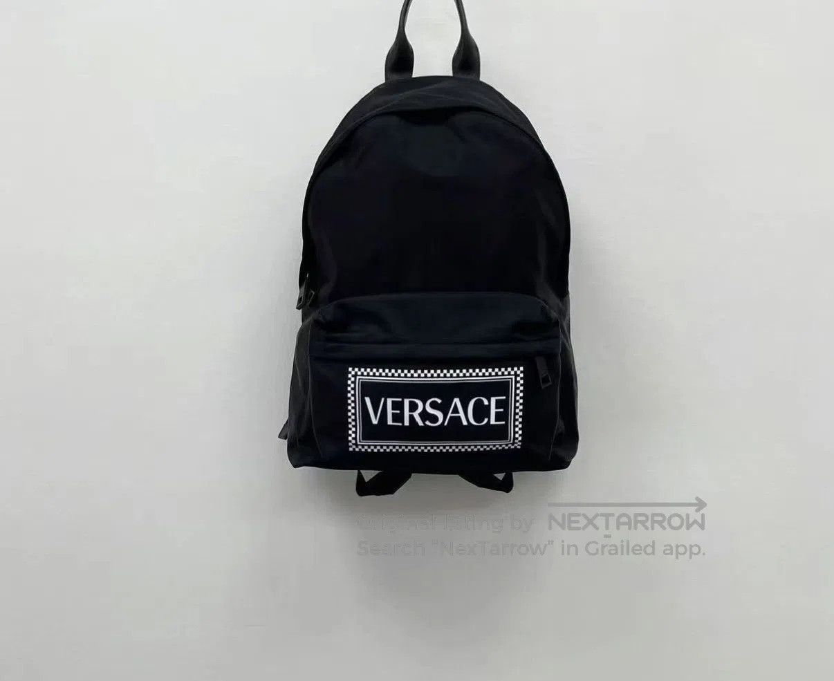 Versace Black Backpack with Checkerboard Logo Patch. Size ONE SIZE - 1 Thumbnail