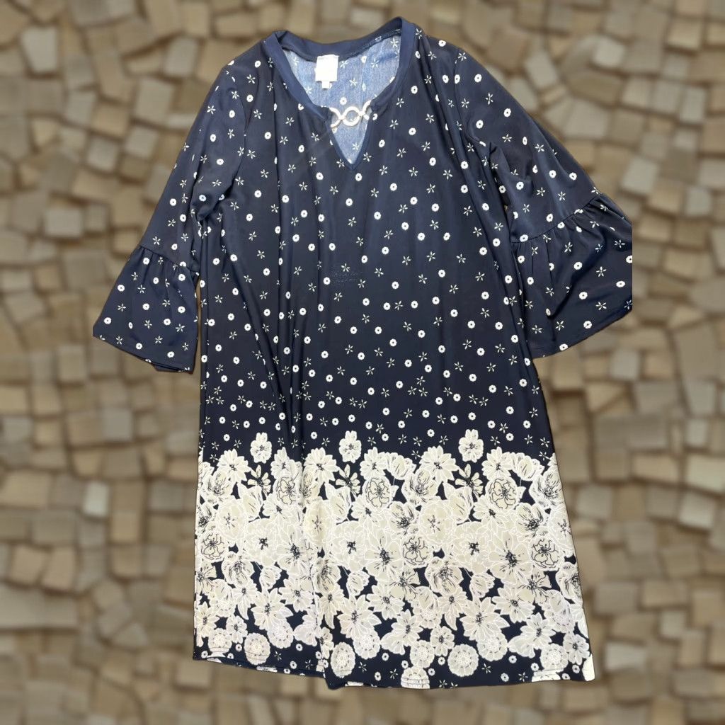 Vintage Sirenlily Dress Women's L Navy White Floral Mini Short Above Knee Casual Ladies Floral Size L / US 10 / IT 46 - 1 Thumbnail