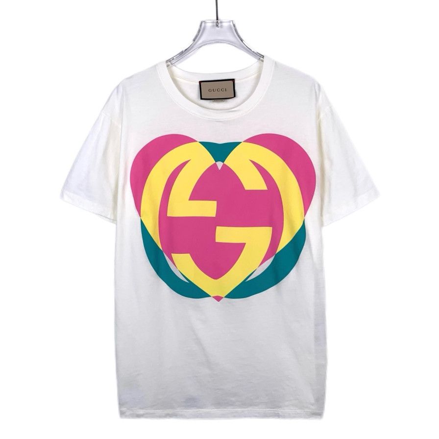 Gucci Double G Heart Logo Ivory Cotton T-Shirt (Size XS)