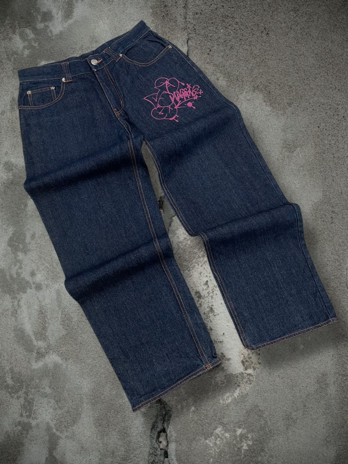 Japanese Brand Vintage Og 1990s Japan Designer Octopus Graffiti Baggy Denim Size US 31 - 2 Thumbnail