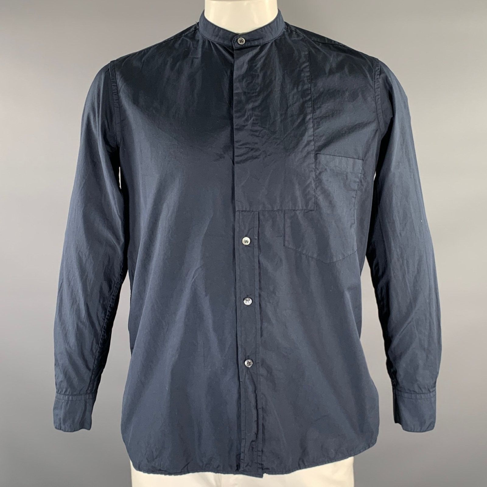 Barena BARENA Size XL Navy Cotton Band Collar Long Sleeve Shirt Size US XL / EU 56 / 4 - 1 Thumbnail