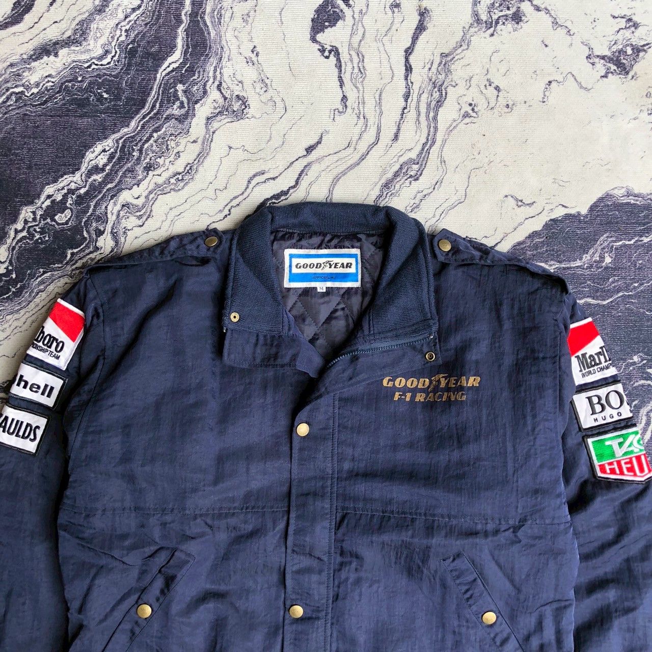 Vintage RARE Vintage 90s Goodyear F1 Racing Patch Quilted Jacket Size US M / EU 48-50 / 2 - 3 Thumbnail