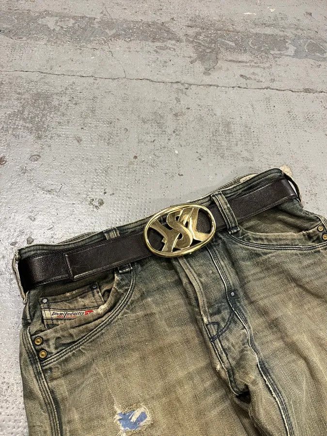 FW2003 Yves Saint Laurent Golden YSL Logo Buckle Black Leather Belt