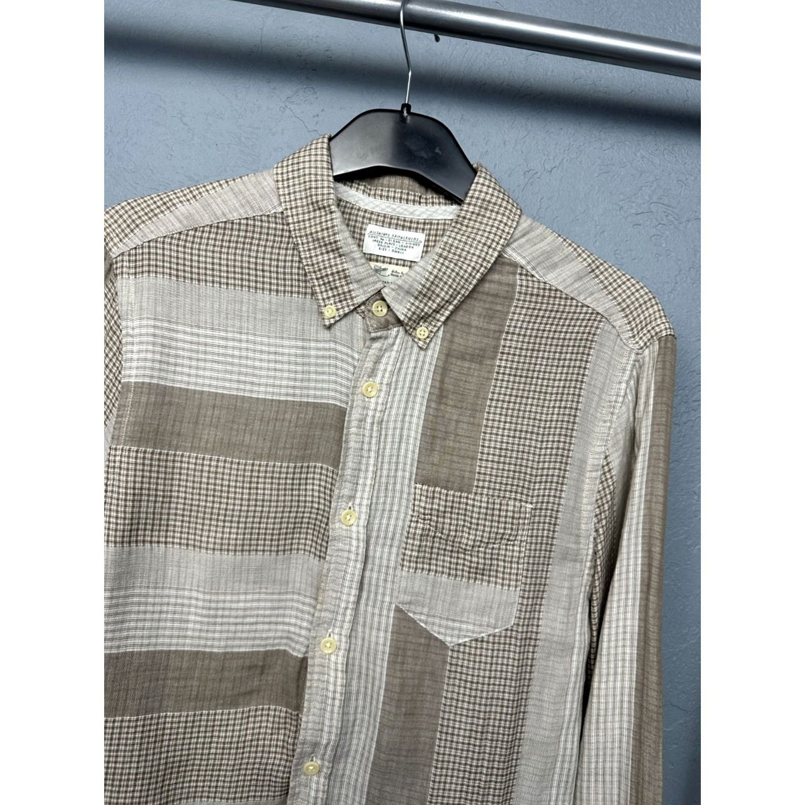 Allsaints Allsaints Stuyvesant Mens Long Sleeve Patchwork Shirt S Multicolor Cotton Button-Up Shirt Mens Size US S / EU 44-46 / 1 - 2 Thumbnail